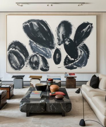 Large Black and Gray Rounded Shapes Abstract, Minimalist Art #BGA 110