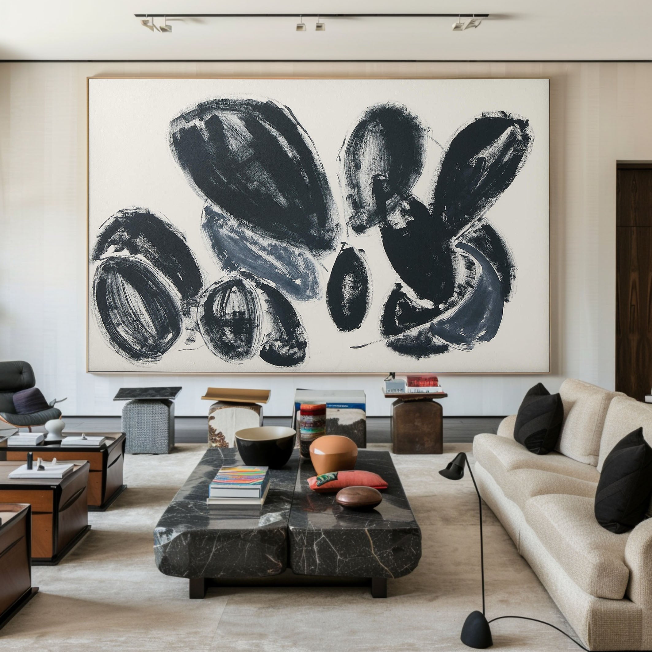 Large Black and Gray Rounded Shapes Abstract, Minimalist Art #BGA 110