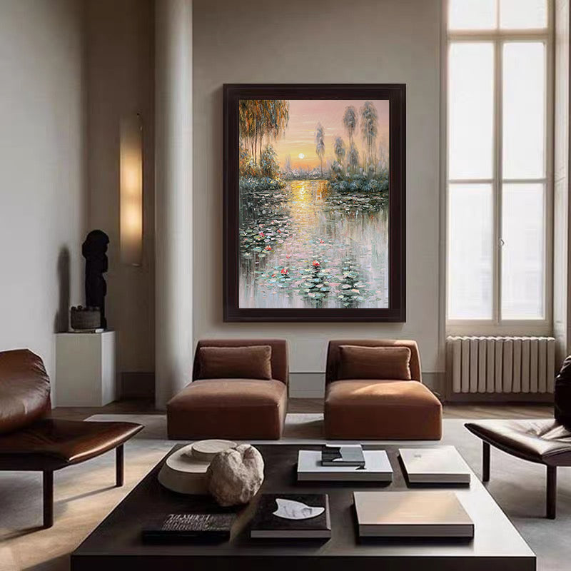 Sunset Bloom: Impressionistic Lily Pond, Vibrant Landscape Art #BGA 181 - Image 11