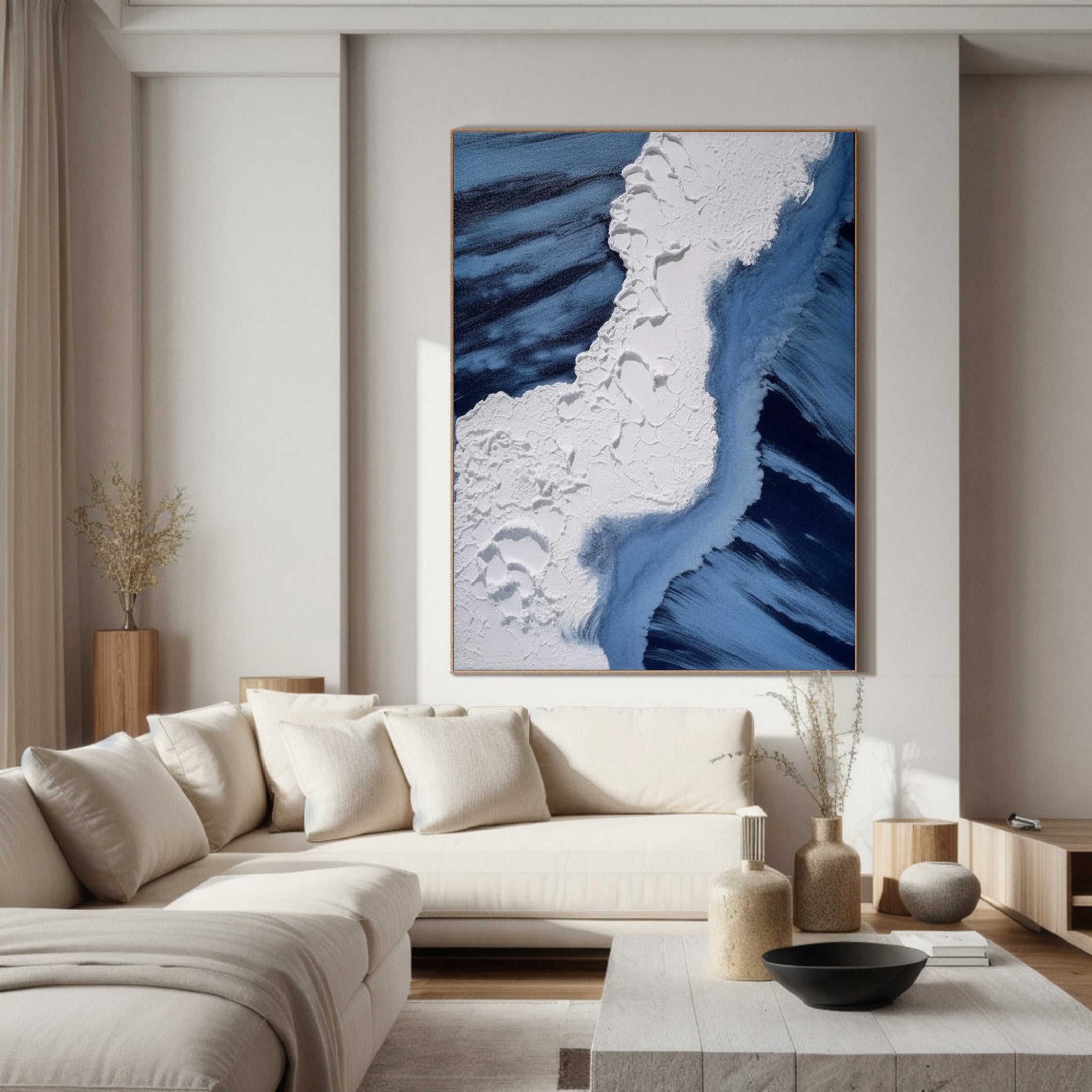 Textured Ocean Abstract, Bold Blue and White Wall Art #BGA 241 - Image 5