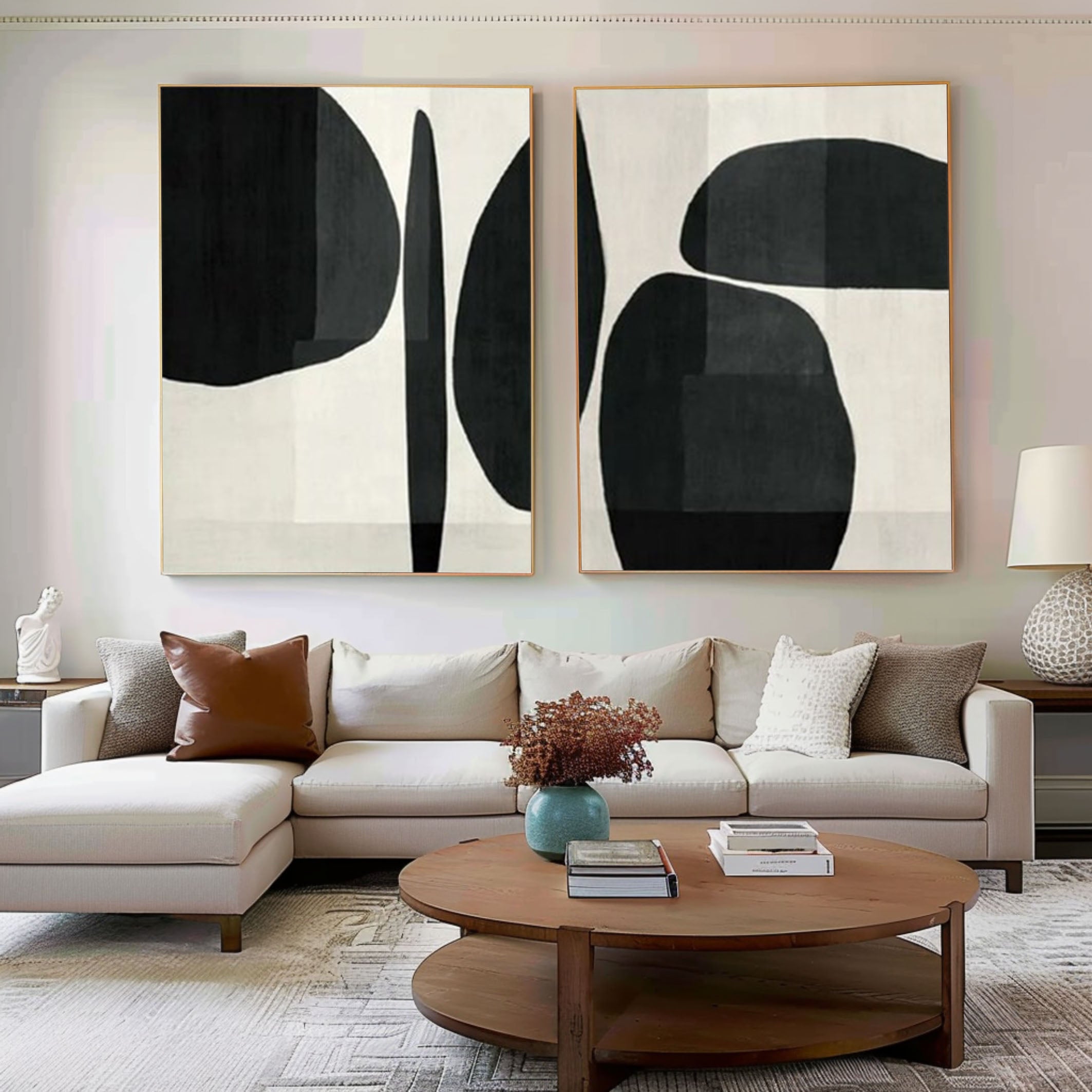 Elegant Minimalist Abstract Art Diptych Black and White Canvas Set #BWS 013 - Image 8