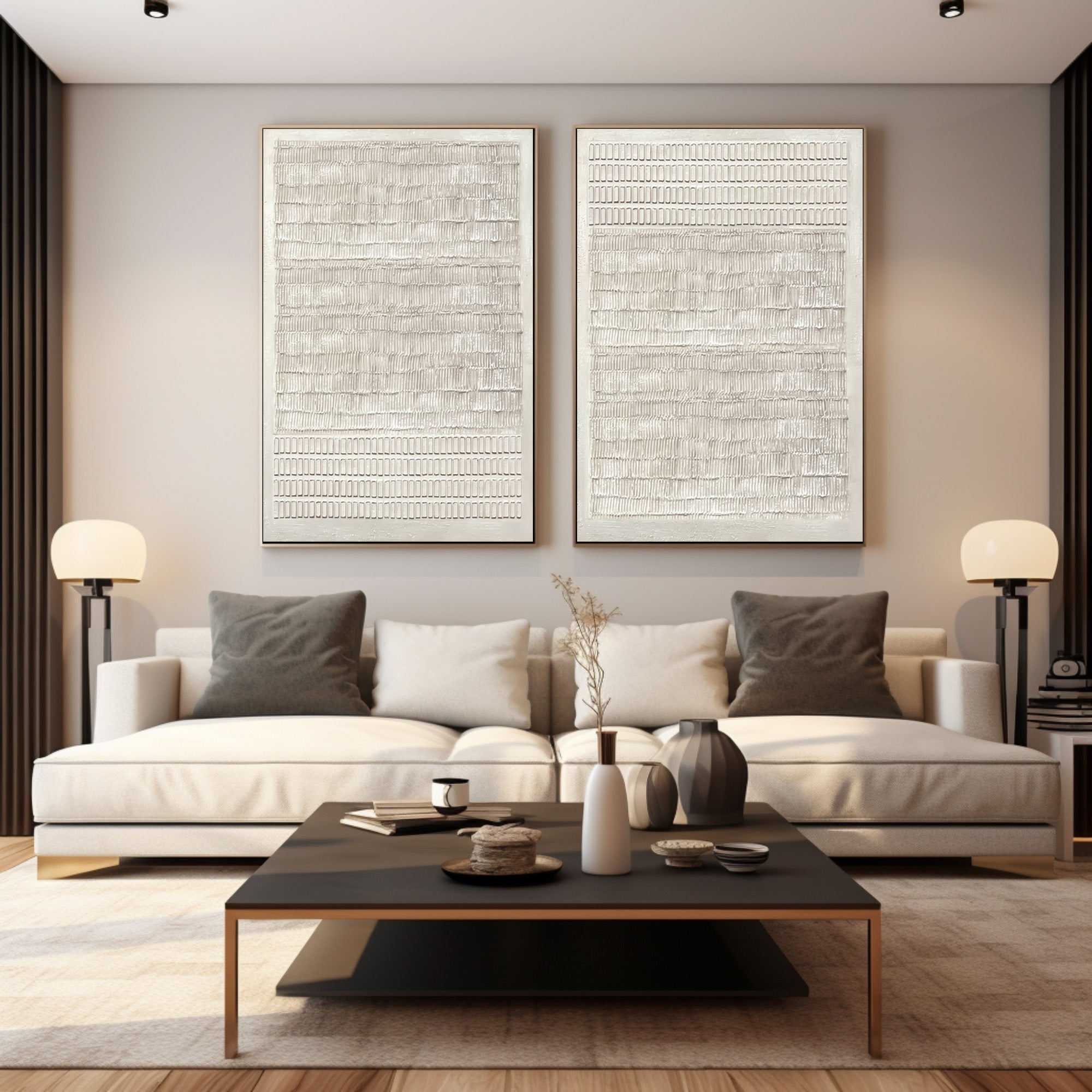 Abstract White Impasto Painting Duo Vertical Accent #WG 035 - Image 3