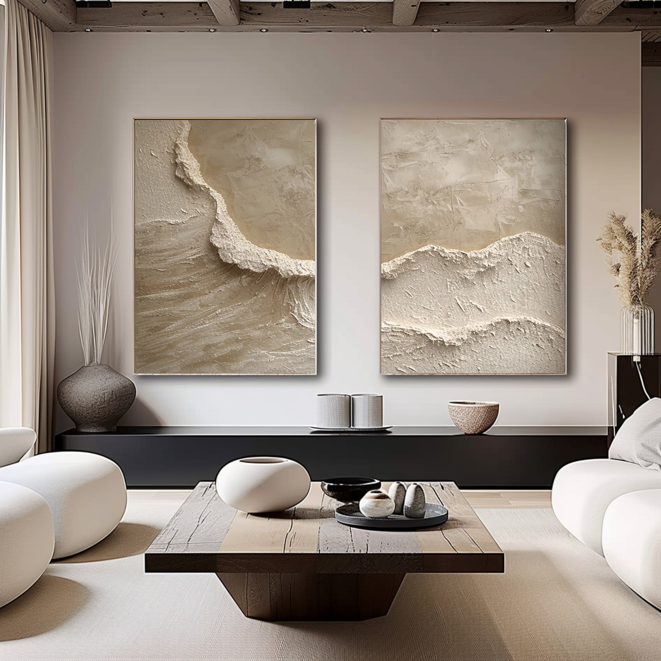 Beige & Brown Minimalist Painting Set Of 2 #BBS 004 - Image 4