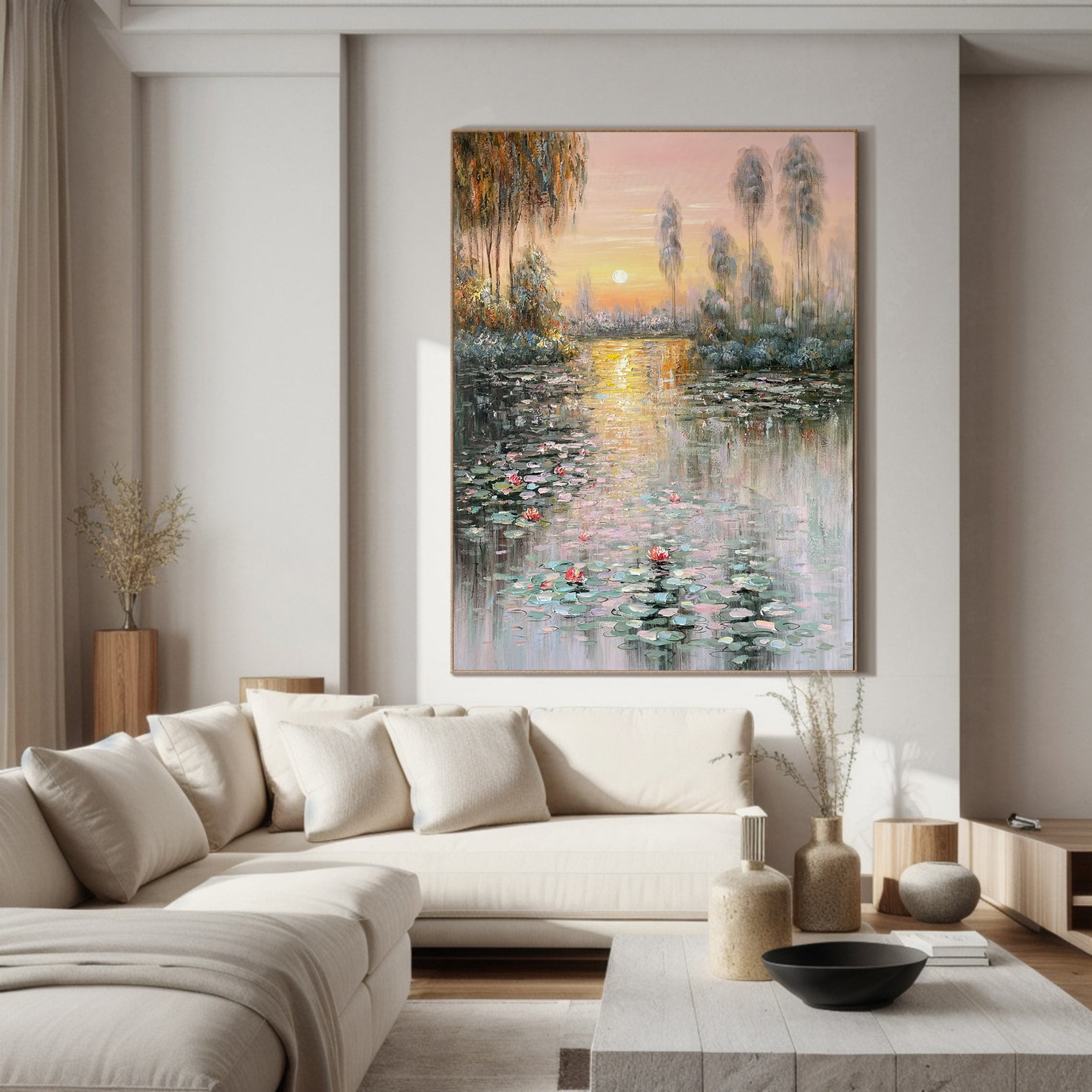 Sunset Bloom: Impressionistic Lily Pond, Vibrant Landscape Art #BGA 181 - Image 4