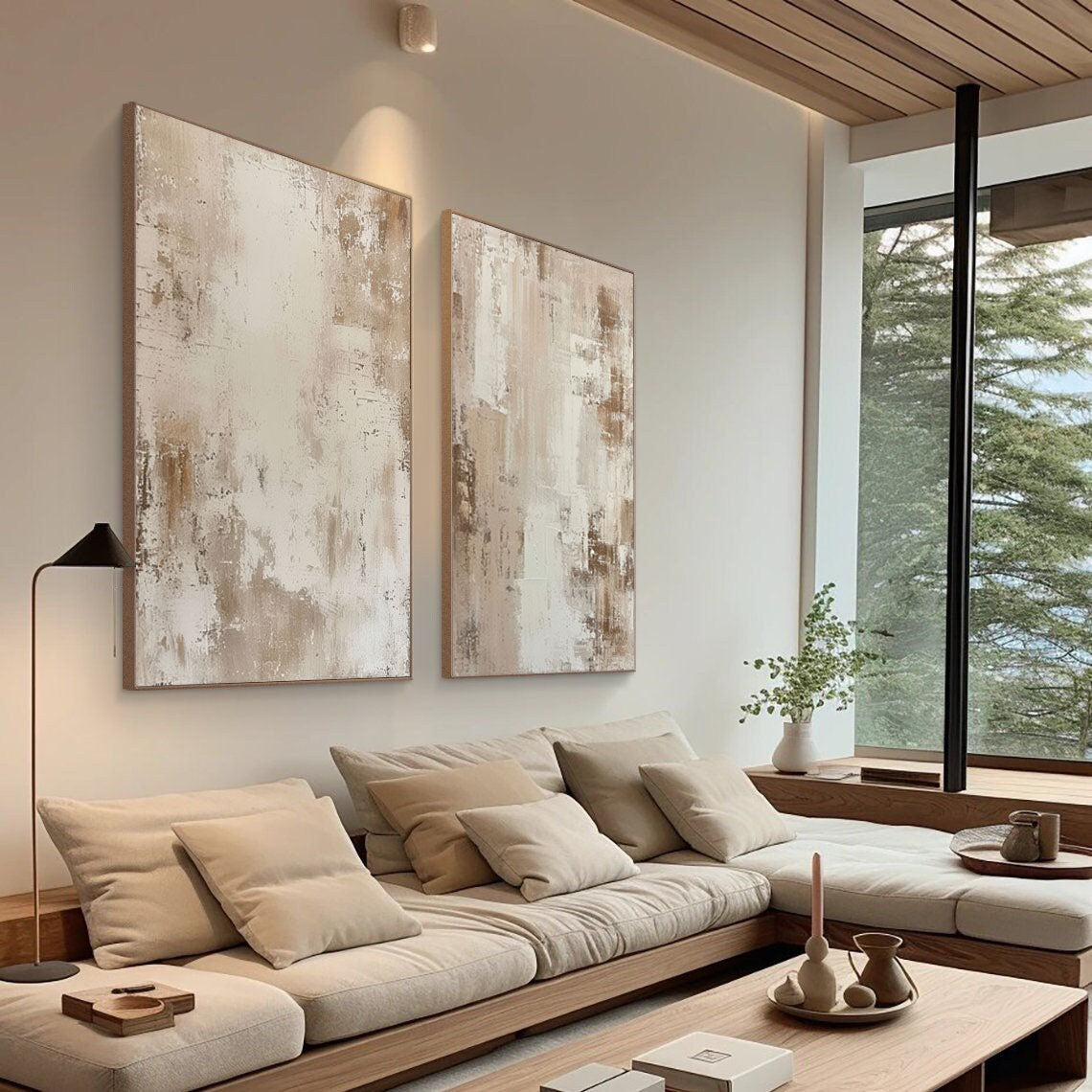 Beige & Brown Minimalist Painting Set Of 2 #BBS 007 - Image 2