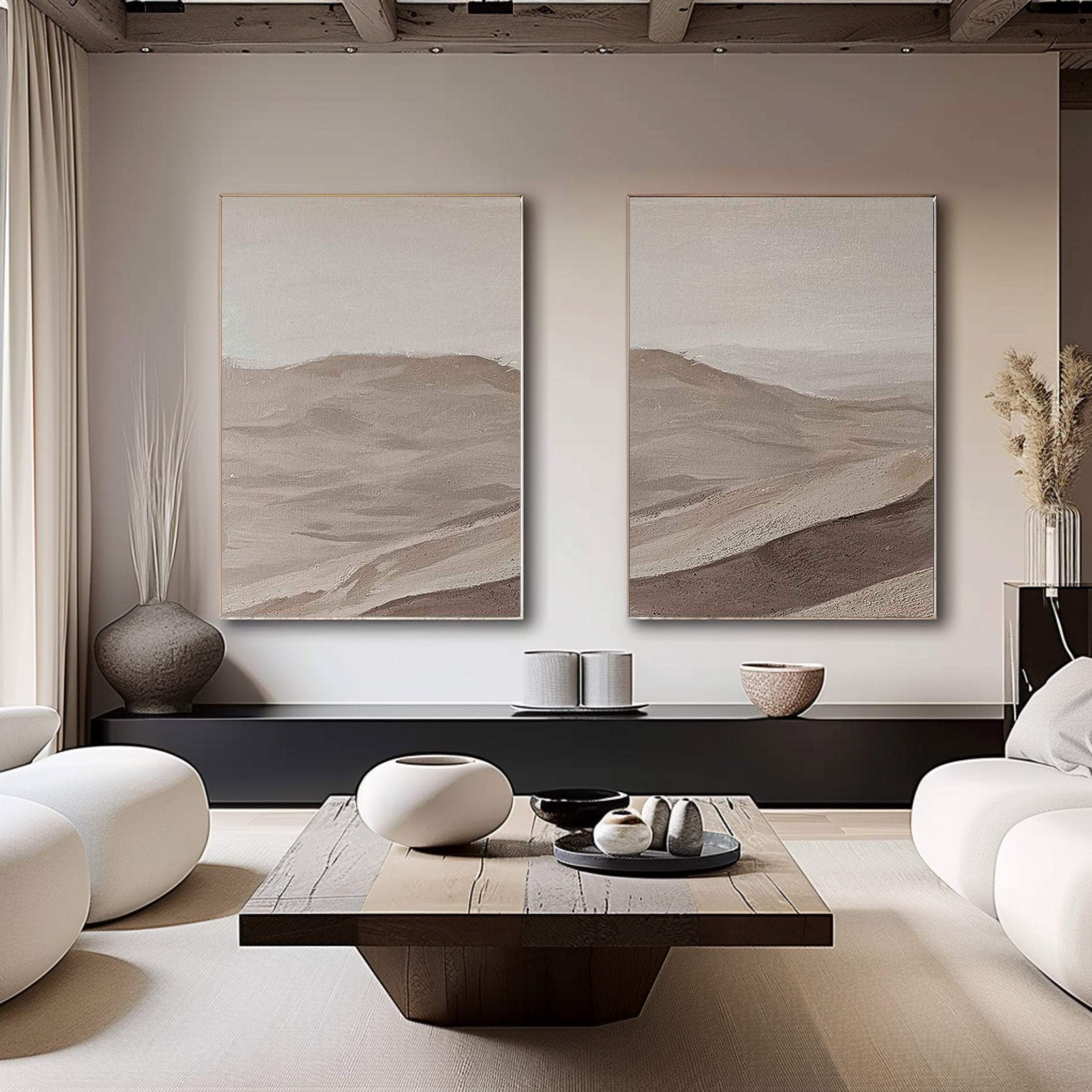 Beige & Brown Minimalist Painting Set Of 2 #BBS 002 - Image 5