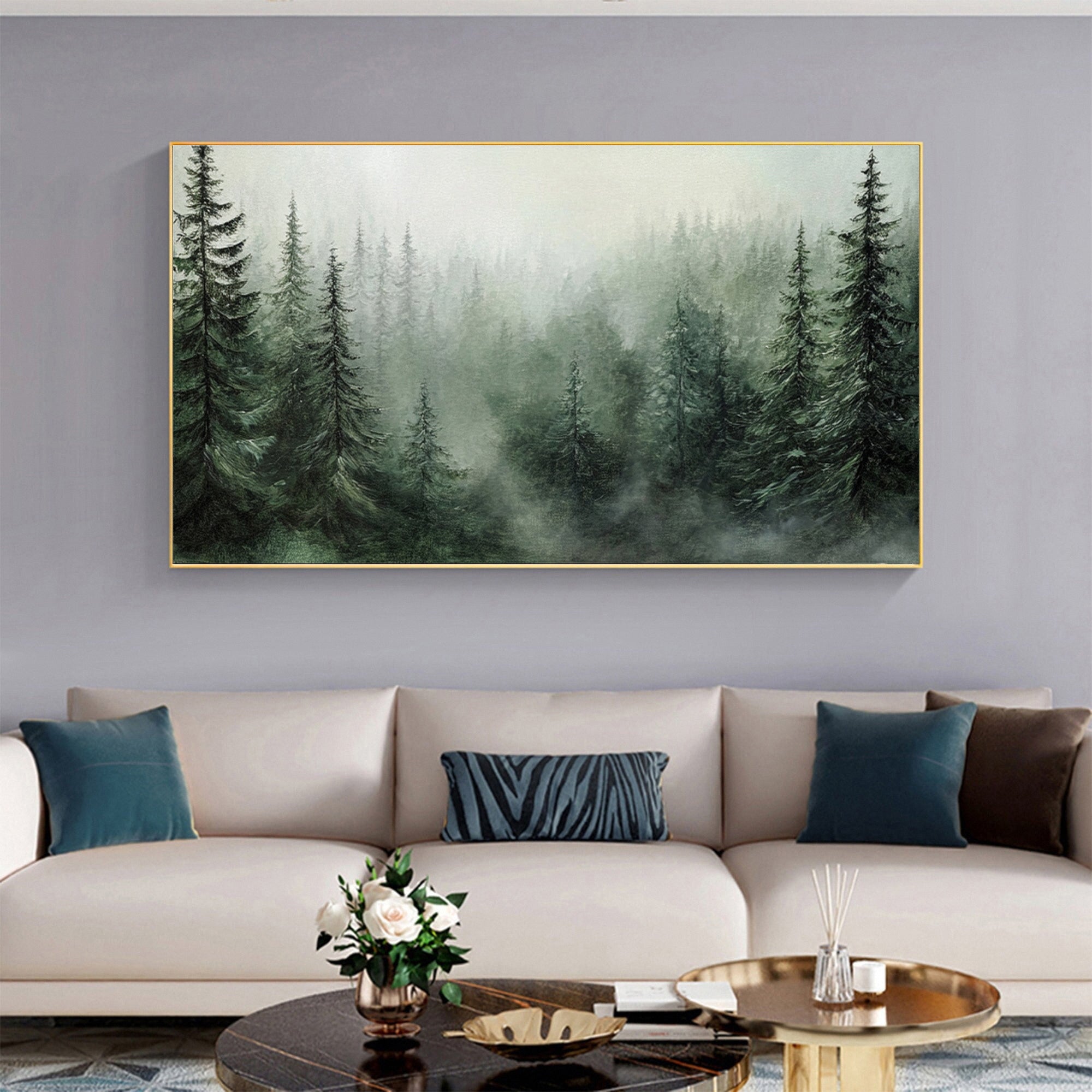 Misty Forest Landscape Painting Tranquil Wall Art for Cozy Interiors #BGM 053 - Image 10