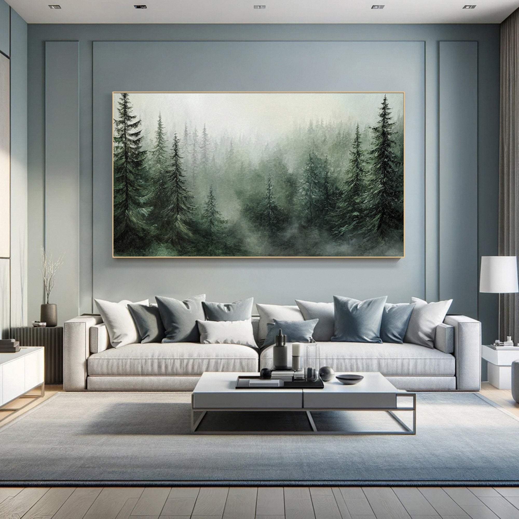 Misty Forest Landscape Painting Tranquil Wall Art for Cozy Interiors #BGM 053 - Image 2