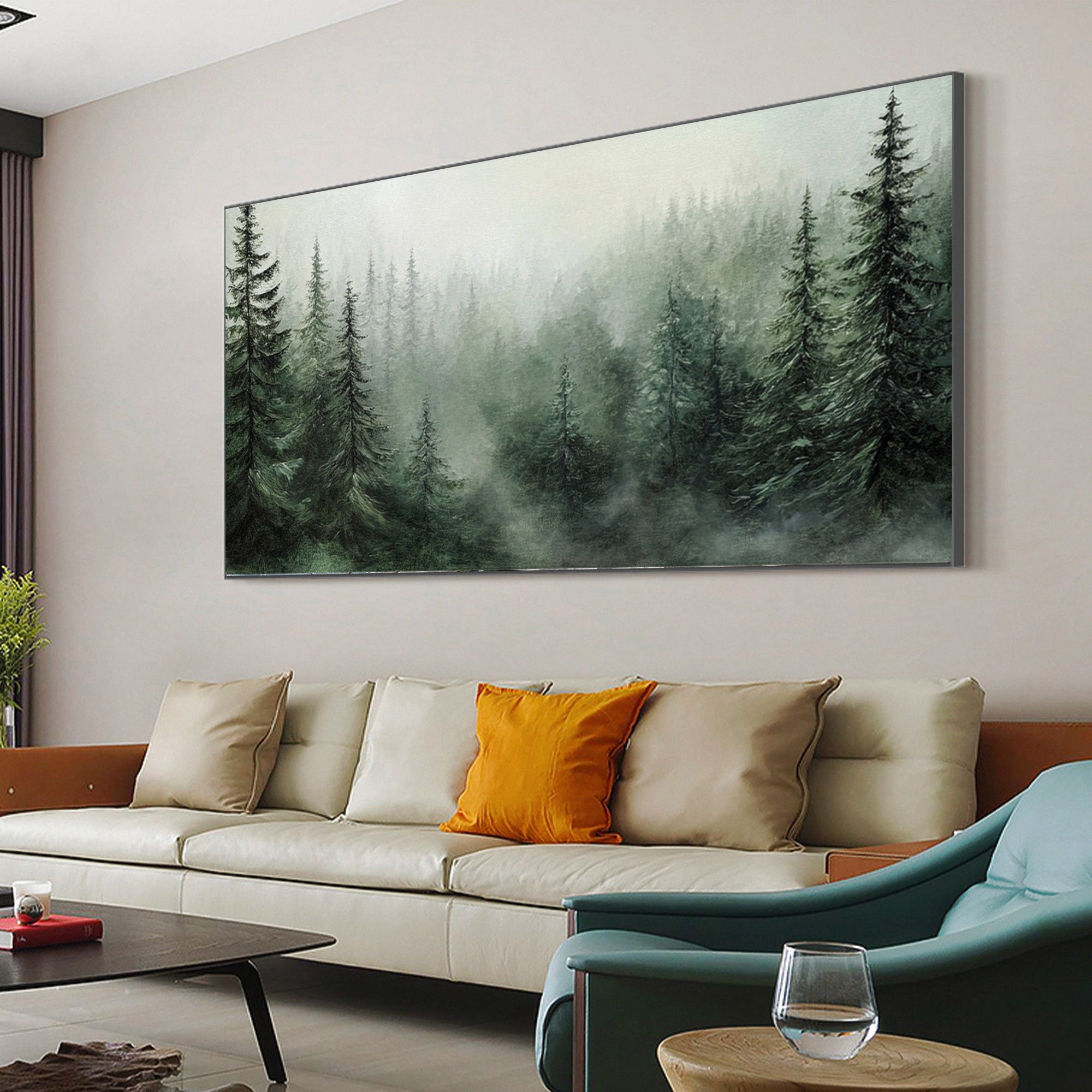 Misty Forest Landscape Painting Tranquil Wall Art for Cozy Interiors #BGM 053 - Image 3