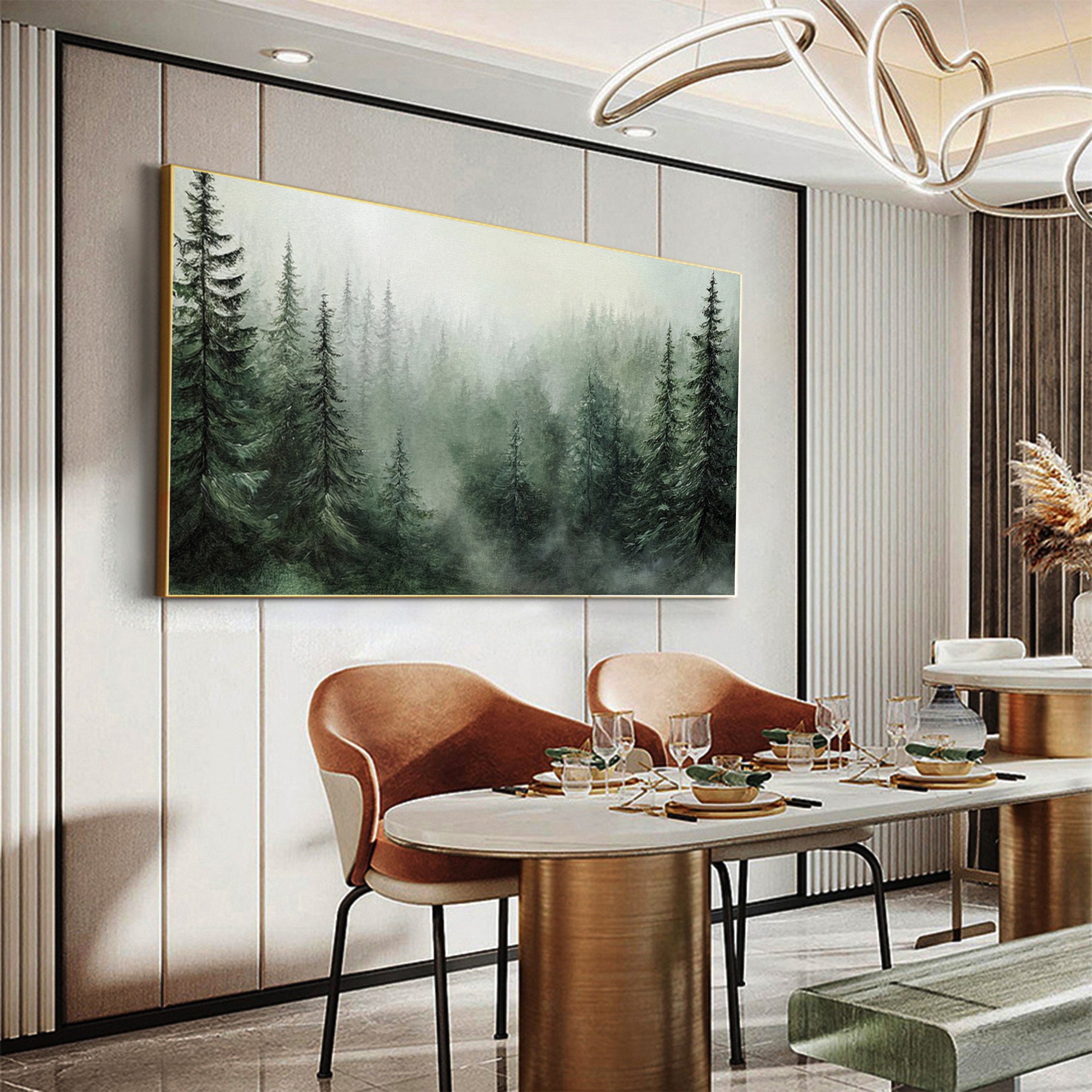 Misty Forest Landscape Painting Tranquil Wall Art for Cozy Interiors #BGM 053 - Image 4