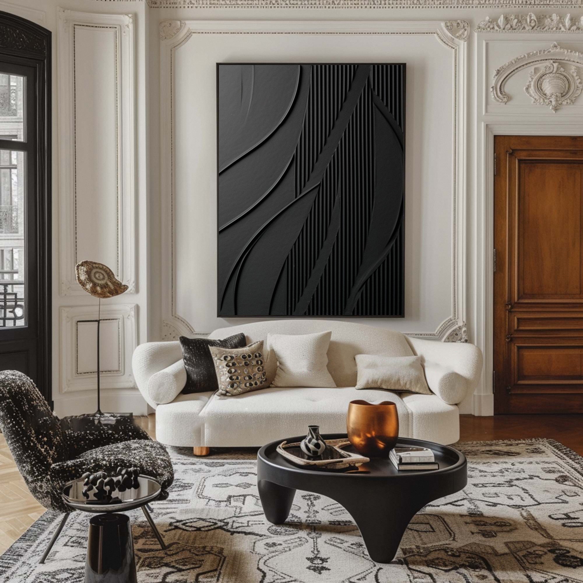 Luxury Textured Wall Art in Black for Upscale Interior Design #BM 096 - Image 3