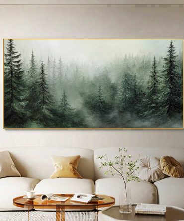 Misty Forest Landscape Painting Tranquil Wall Art for Cozy Interiors #BGM 053