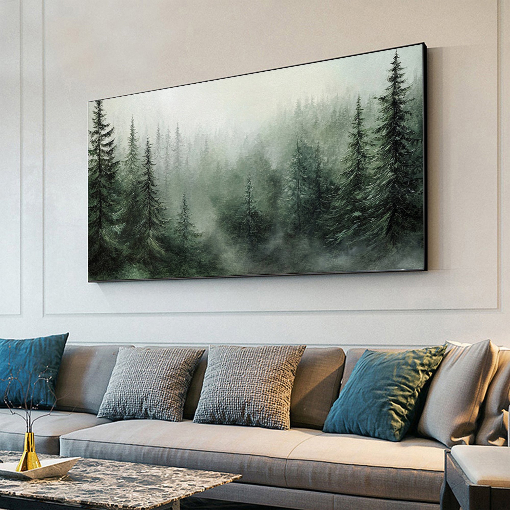 Misty Forest Landscape Painting Tranquil Wall Art for Cozy Interiors #BGM 053 - Image 5