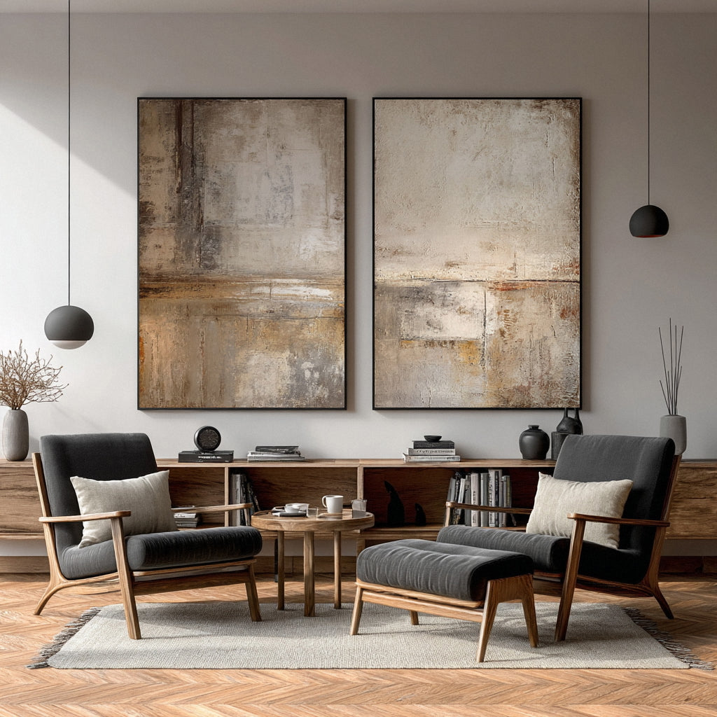 Large Abstract Wall Art Beige & Brown Set of 2 #WG 013 - Image 8