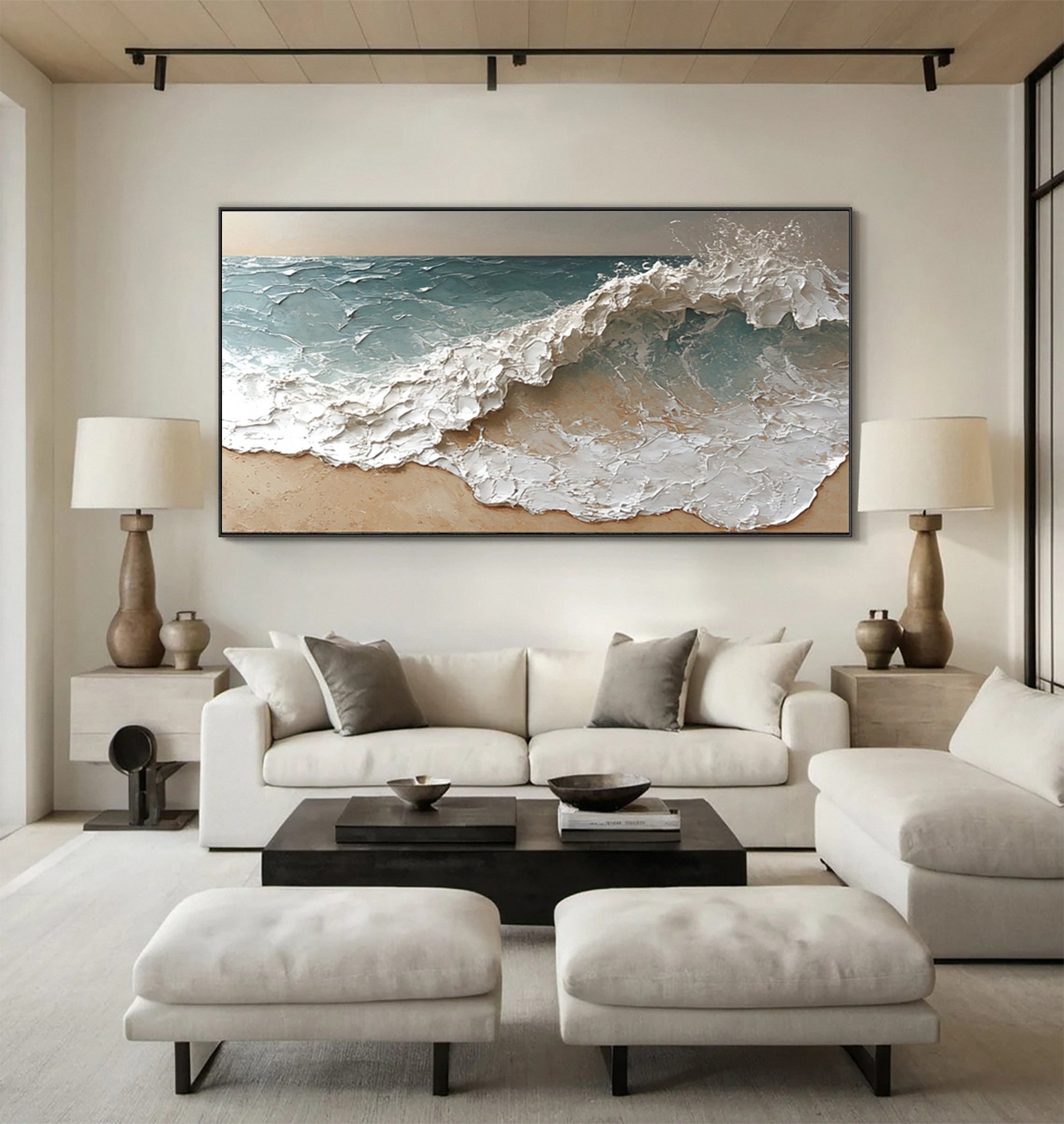 Modern Textured Ocean Landscape Painting Living Room #WG 038