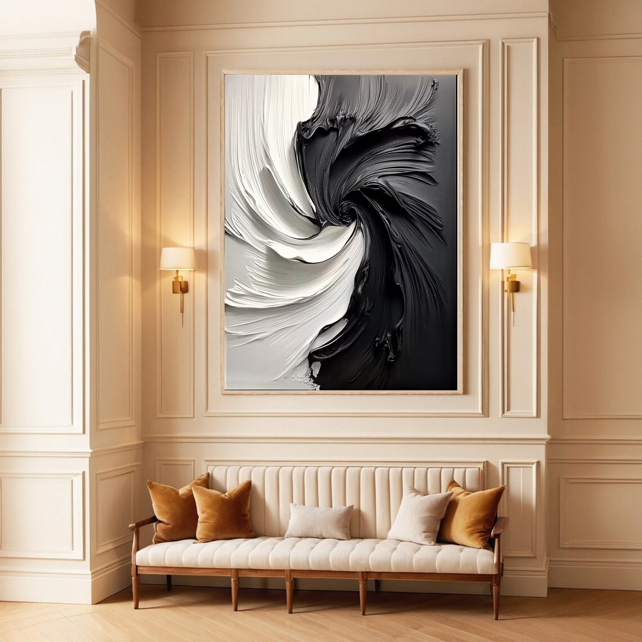 Black and White Vortex Abstract Textured Art Painting #BM 132 - Image 2