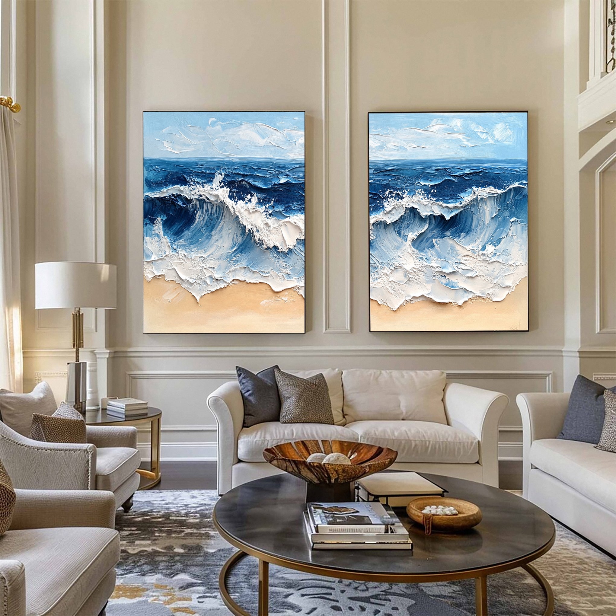 Modern Maritime Canvas Luxurious Textured Ocean Waves Art Set Of 2 #BBS 029 - Image 6