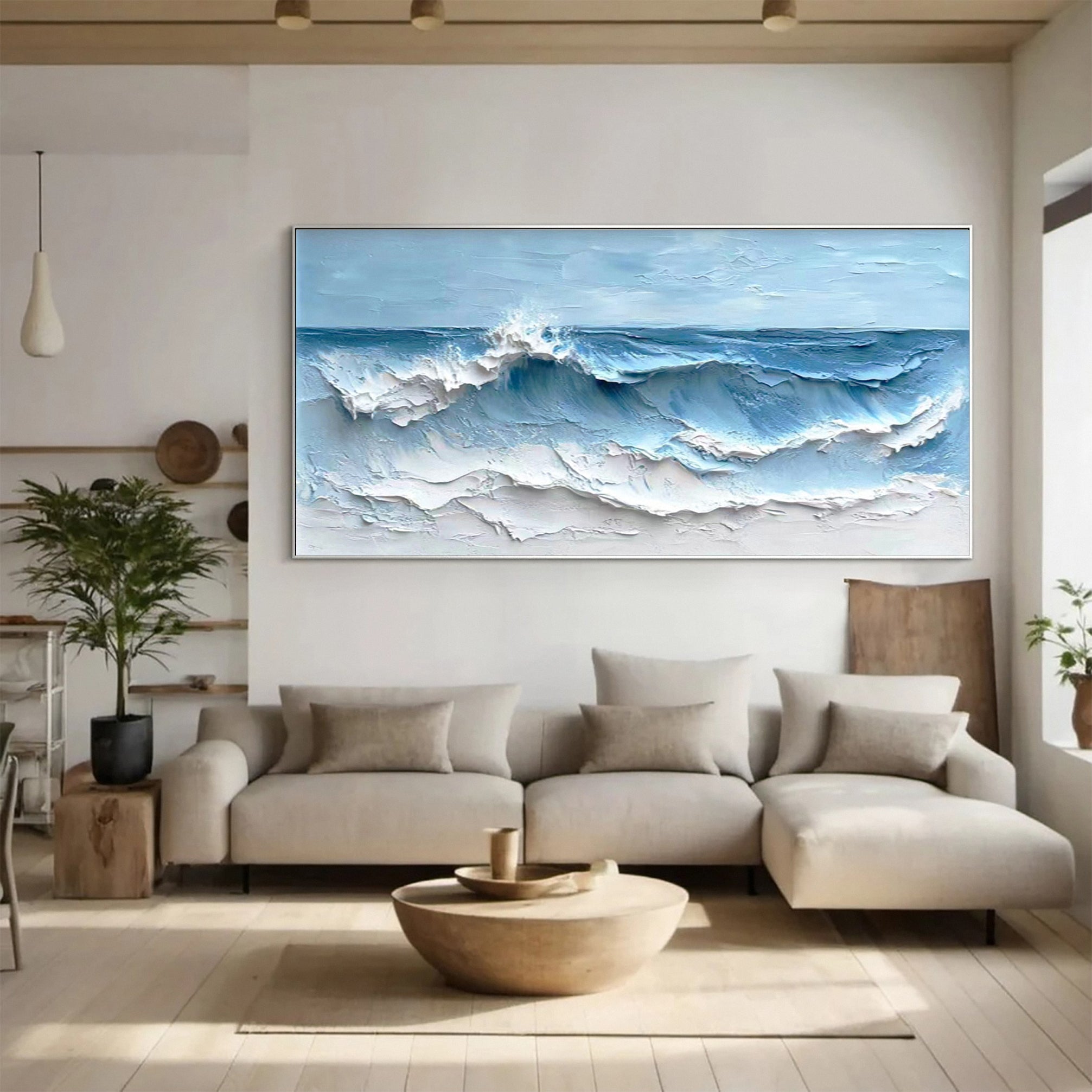 Coastal Serenity Textured Ocean Waves Oil Painting for Living Room #OP 002 - Image 2