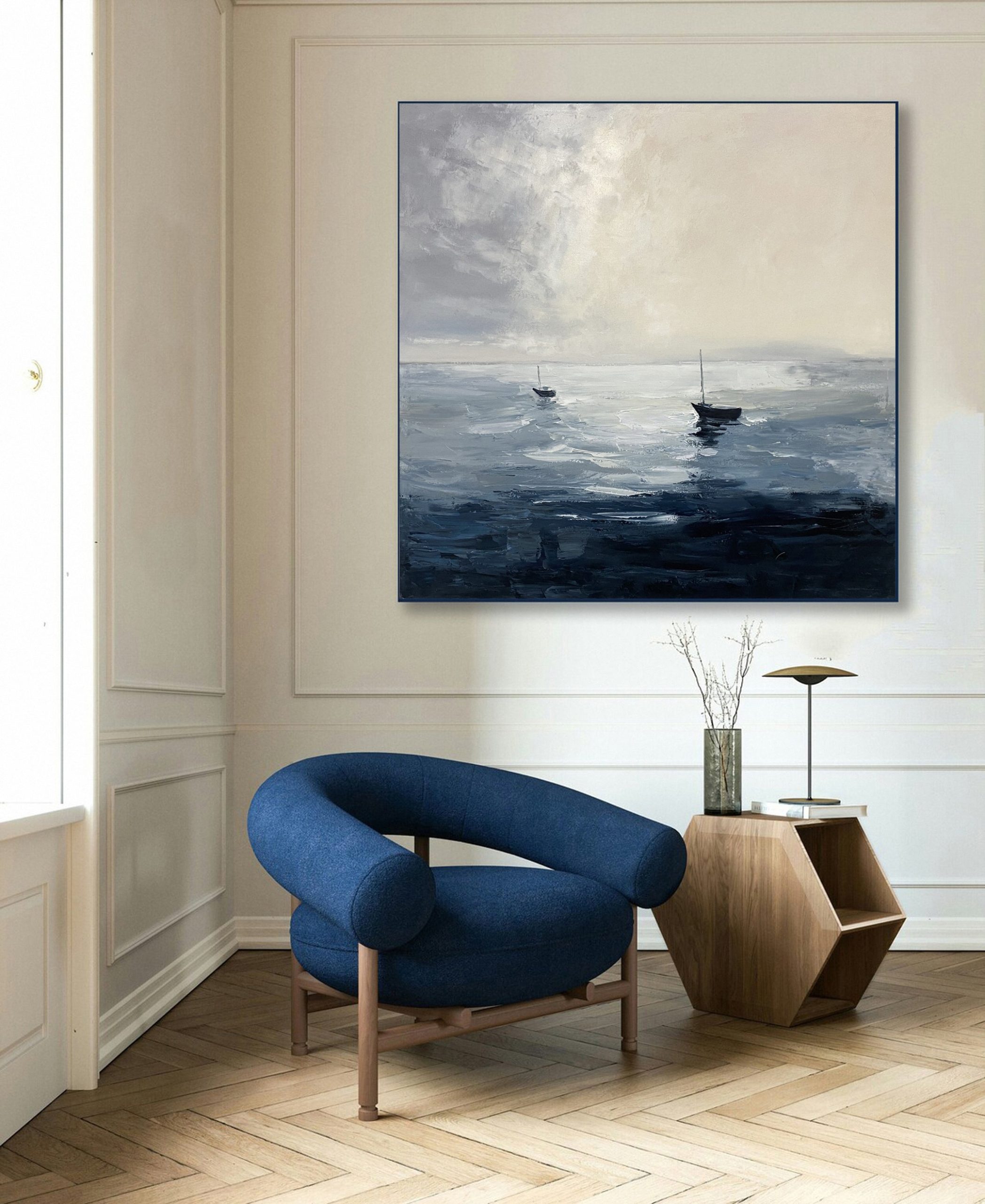 Modern Seascape with Two Sailboats Under an Overcast Sky #BGA 365 - Image 4