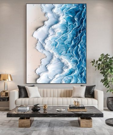 Large Textured Ocean Wave Artwork for Sophisticated Interior Design #OP 029