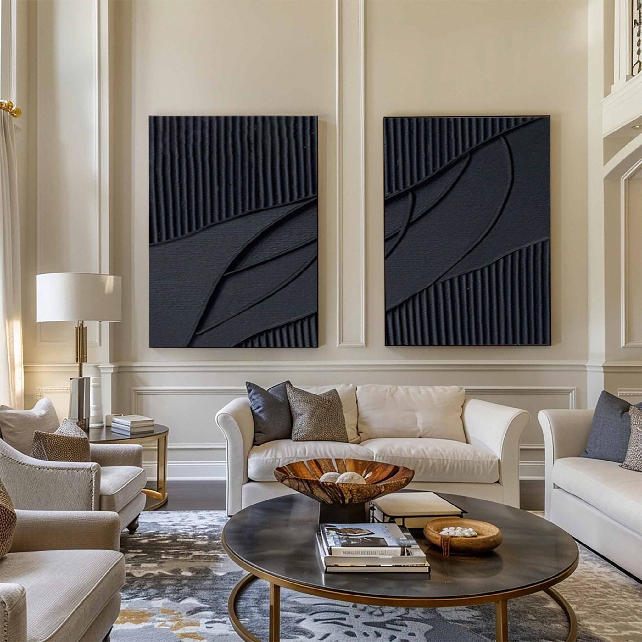 Monochrome Elegance Textured Black Abstract Wall Art Set Of 2 #BMS 009 - Image 7