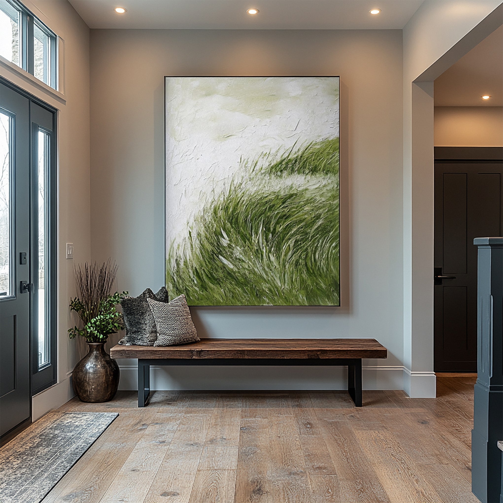 Modern Abstract Art with Green Blades Against a Soft Sky #BGA 360 - Image 2