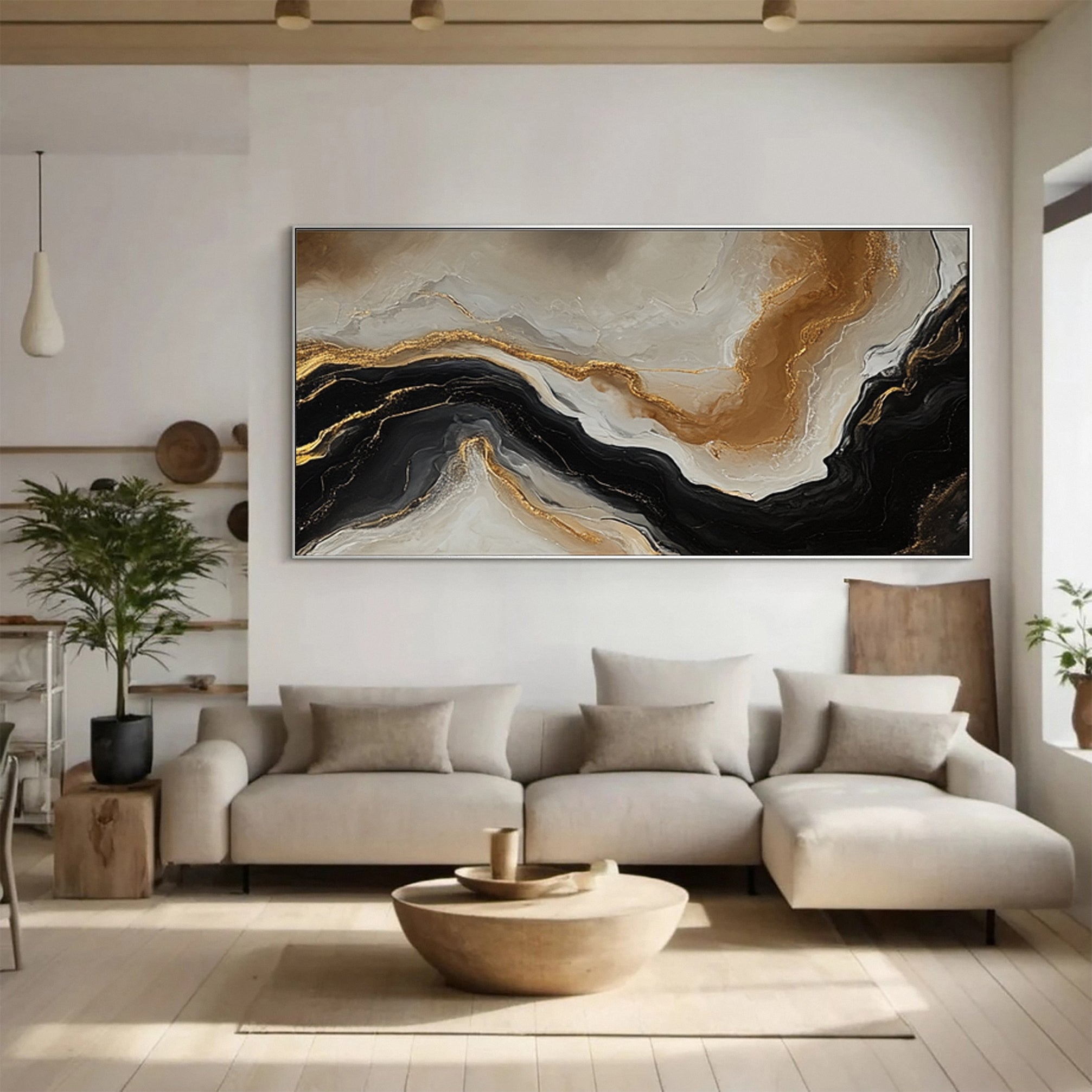 Abstract Ripples Gold and Black Wall Art #BBM 064 - Image 7