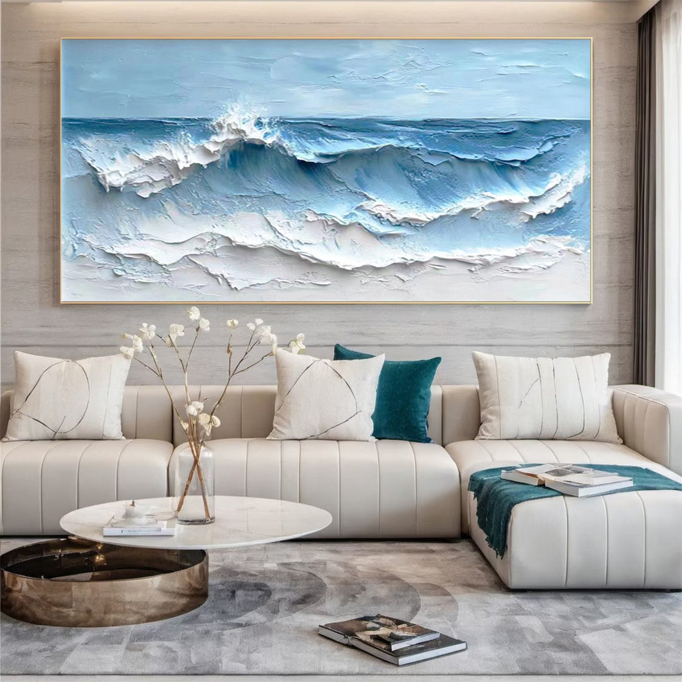 Coastal Serenity Textured Ocean Waves Oil Painting for Living Room #OP 002 - Image 3