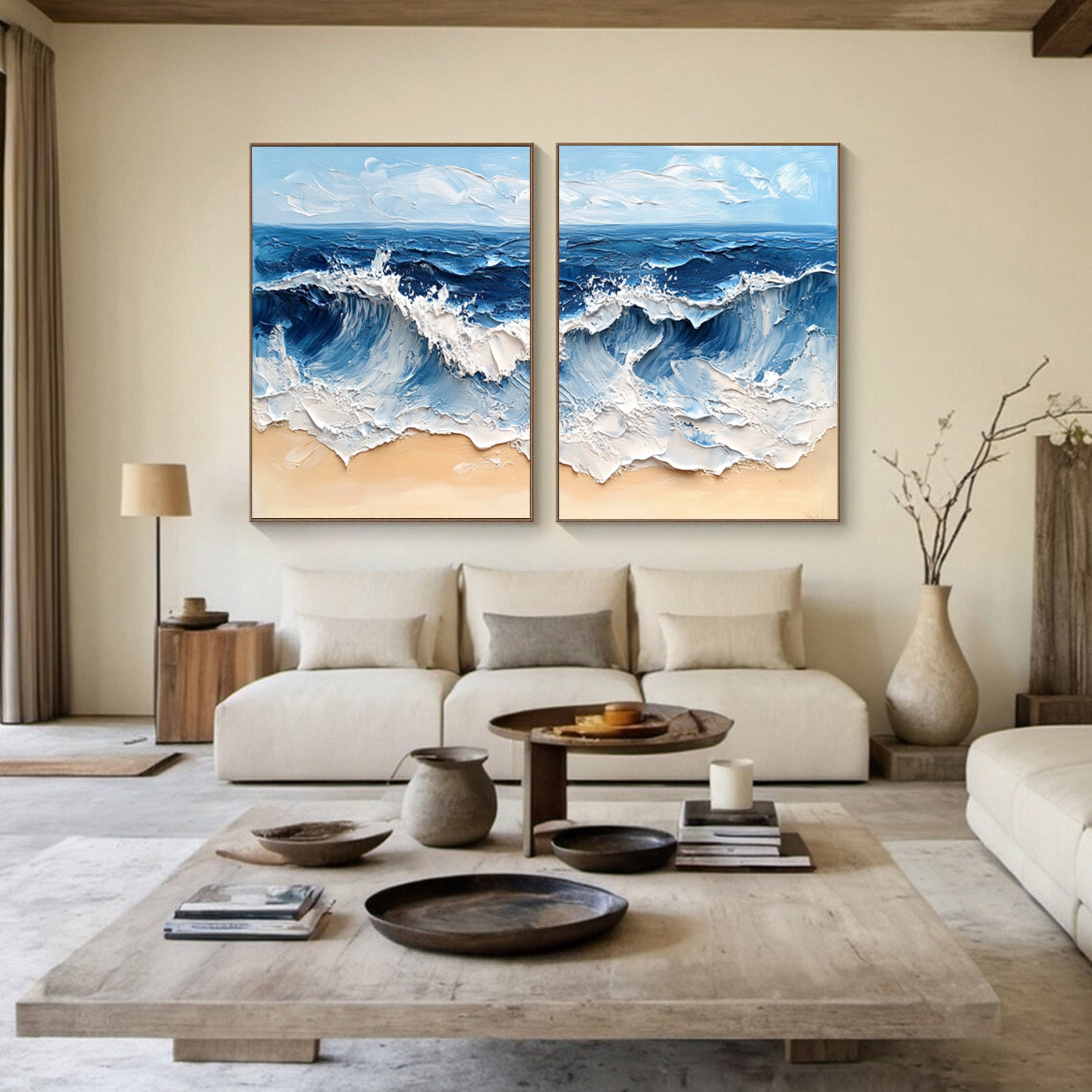 Modern Maritime Canvas Luxurious Textured Ocean Waves Art Set Of 2 #BBS 029 - Image 7