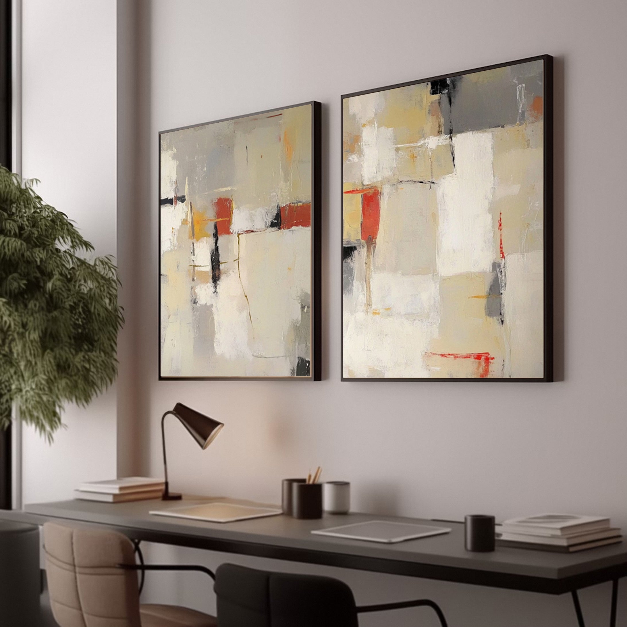 Neutral Palette Abstract Art with Vibrant Accents Canvas Set Of 2 #BBA 087 - Image 7