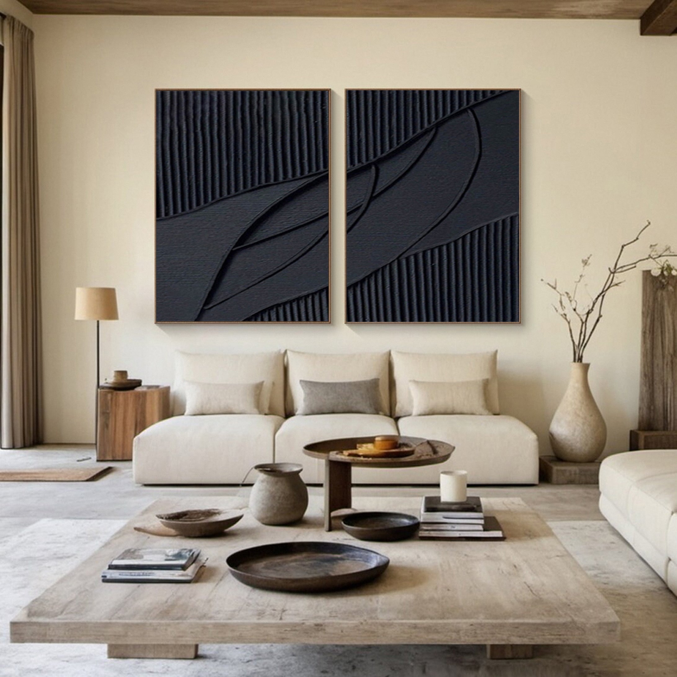 Monochrome Elegance Textured Black Abstract Wall Art Set Of 2 #BMS 009 - Image 8