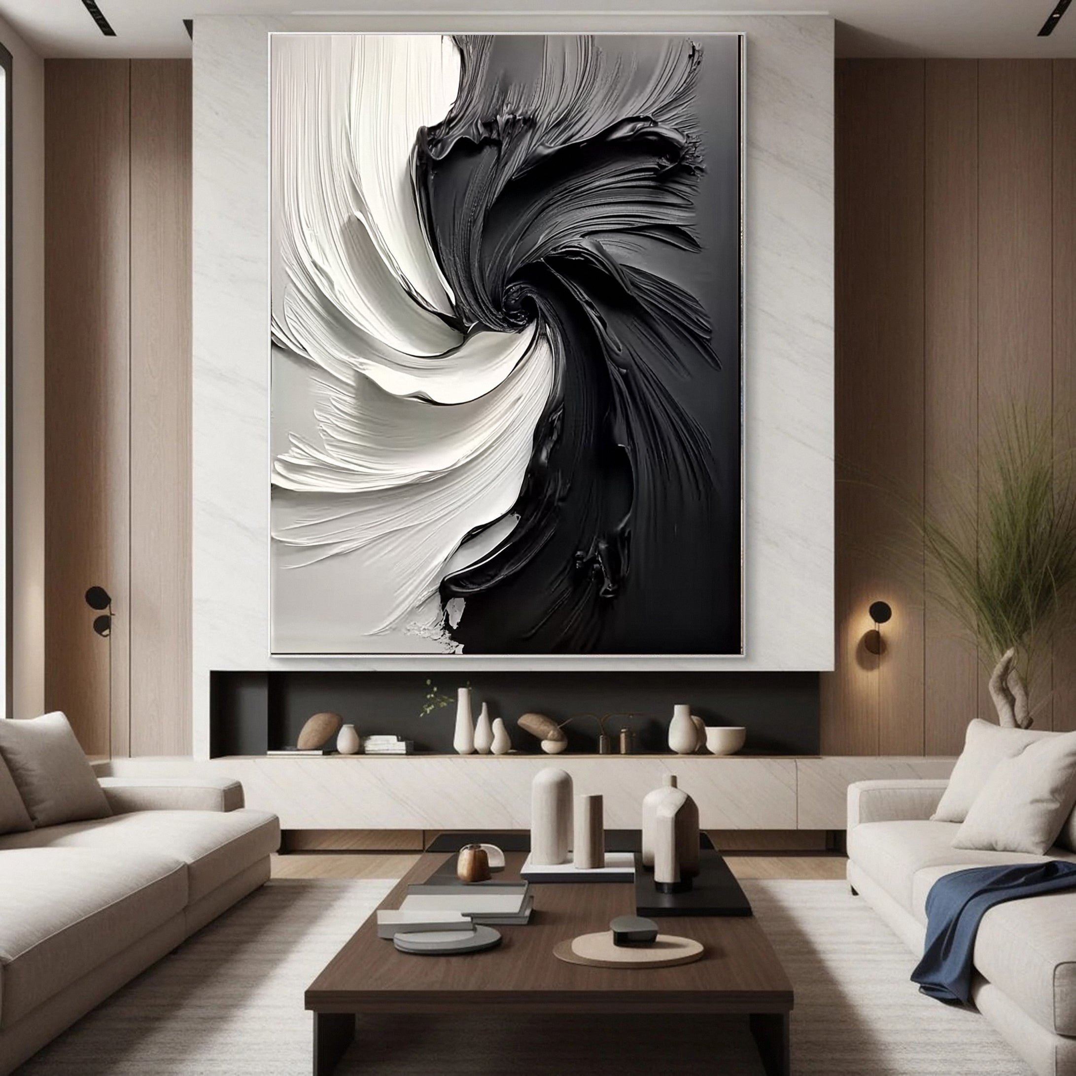 Black and White Vortex Abstract Textured Art Painting #BM 132 - Image 3