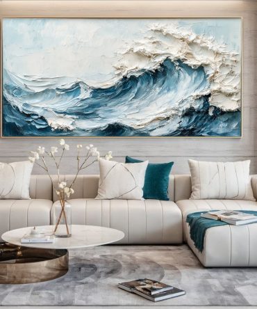 Marine Elegance Luxurious Blue Waves Oil Canvas for Modern Interiors #OP 008