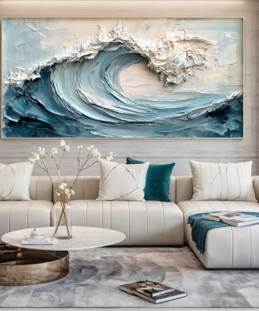 Coastal Serenity Textured Ocean Waves Oil Painting for Living Room #OP 006