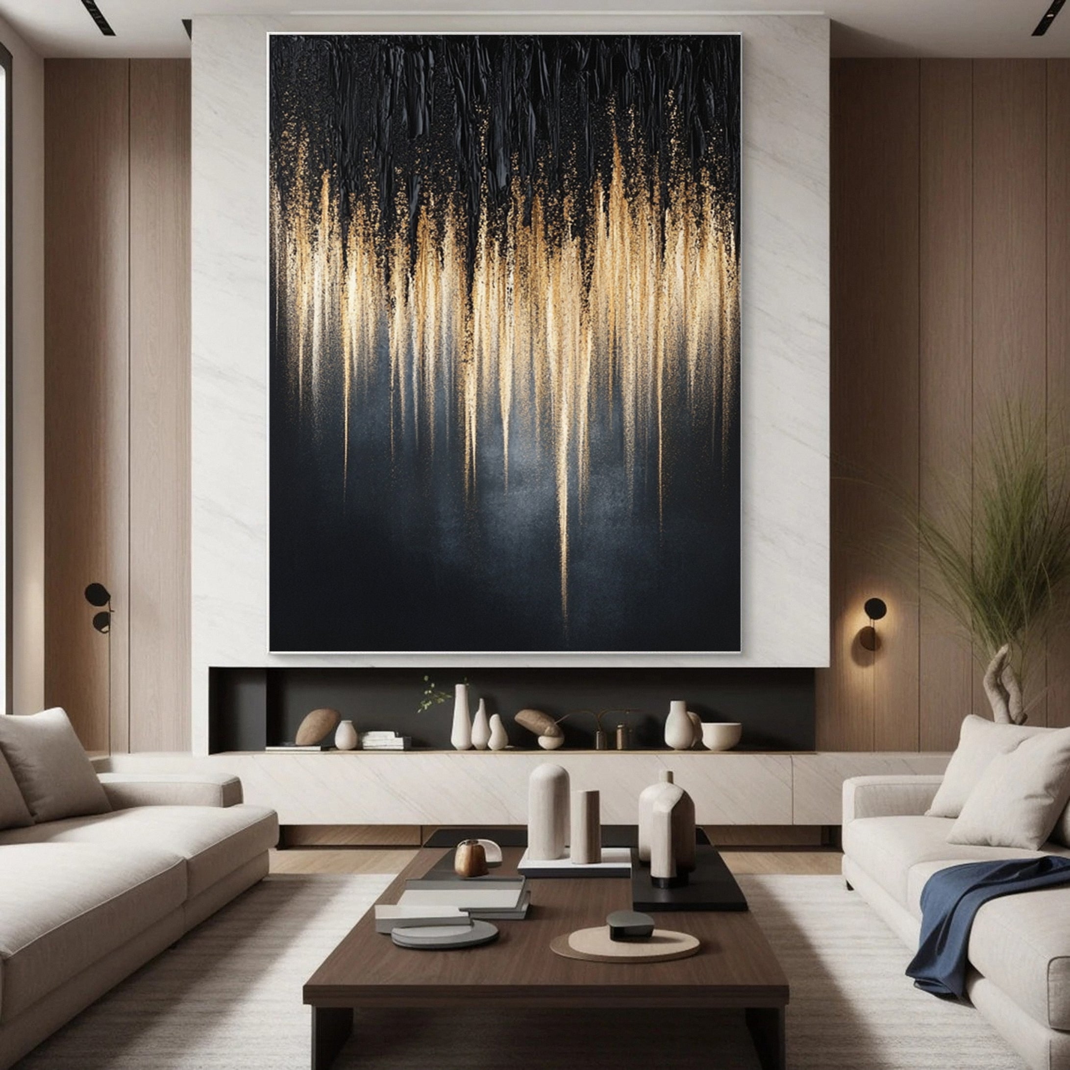 Black Gold Elegance Large Contemporary Wall Decor #BM 134