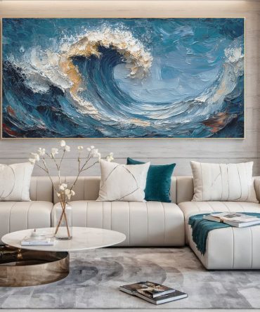 Marine Elegance Luxurious Blue Waves Oil Canvas for Modern Interiors #OP 007