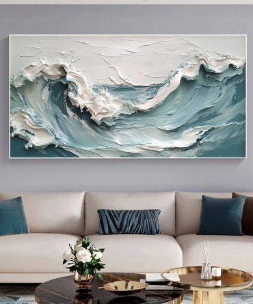 Marine Elegance Luxurious Blue Waves Oil Canvas for Modern Interiors #OP 010