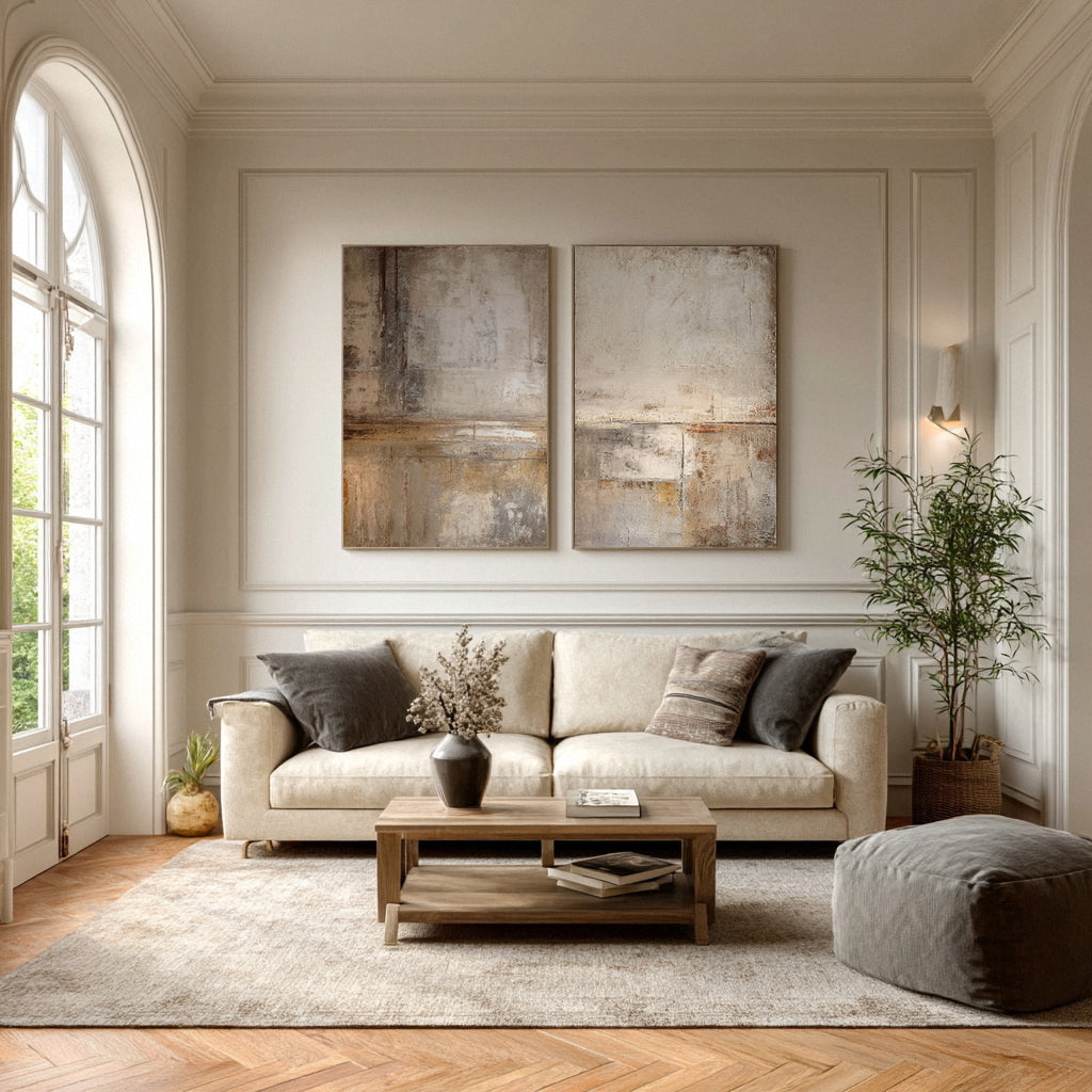 Large Abstract Wall Art Beige & Brown Set of 2 #WG 013 - Image 2