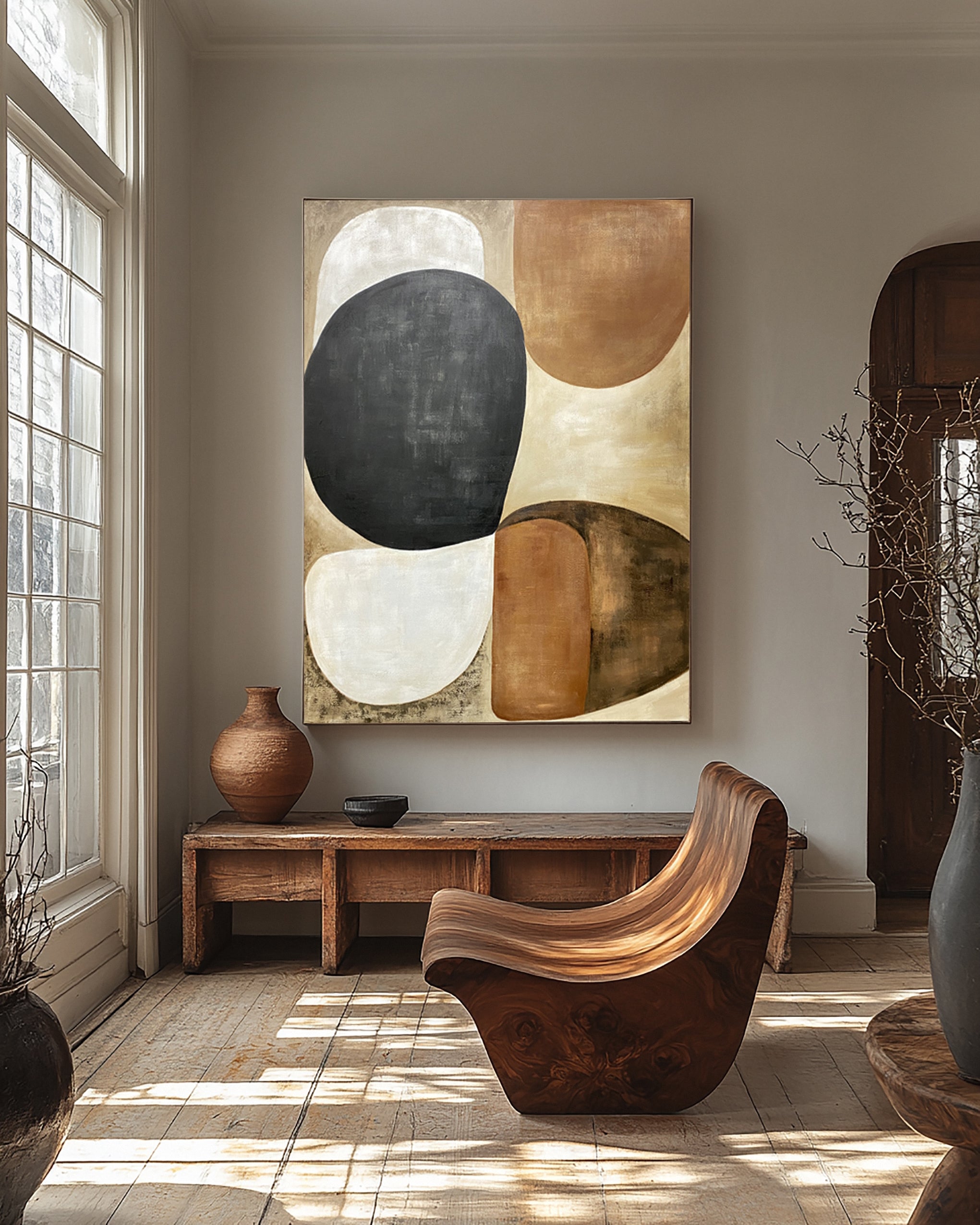 Modern Painting in Black, White, and Earthy Browns #BGA 366 - Image 2