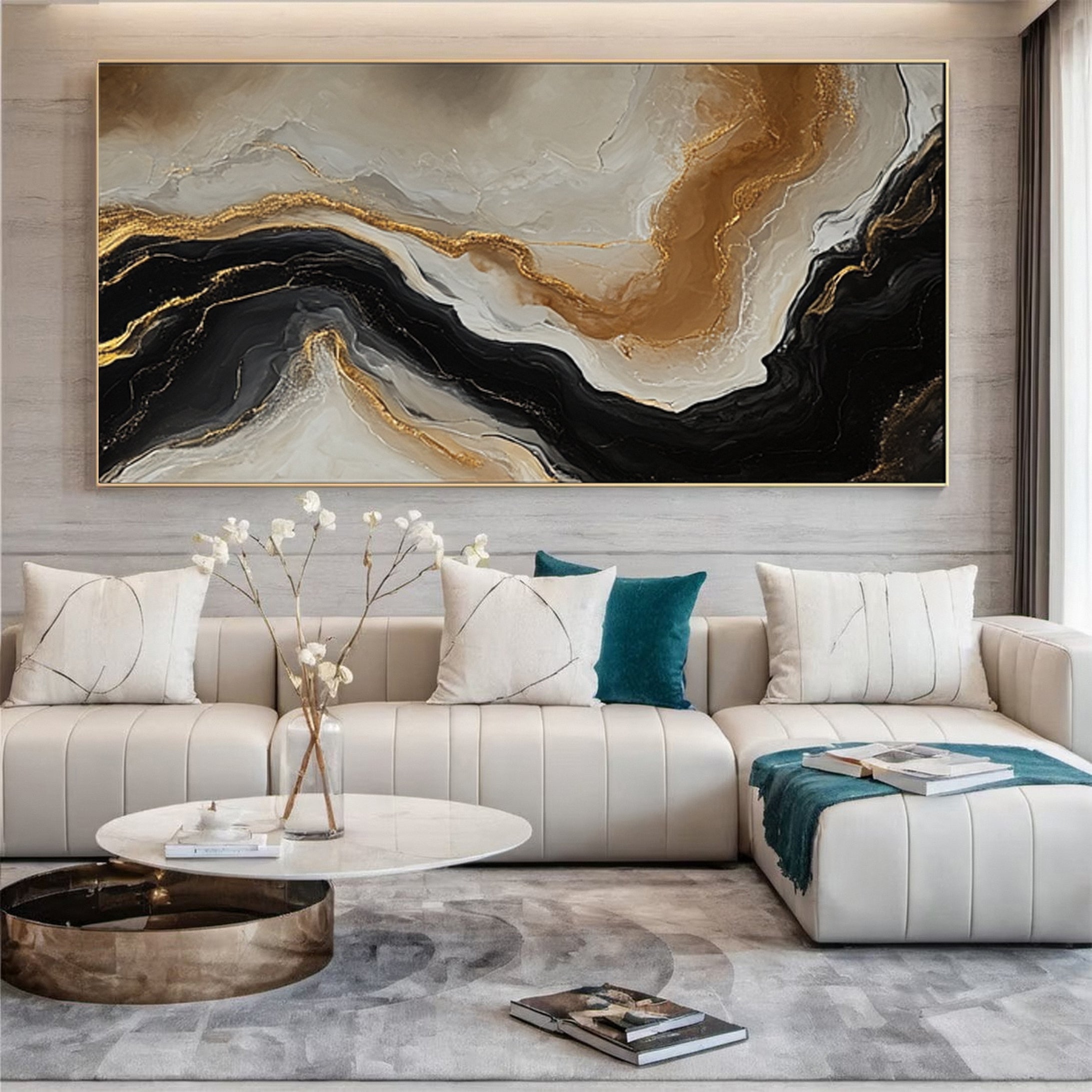 Abstract Ripples Gold and Black Wall Art #BBM 064 - Image 8