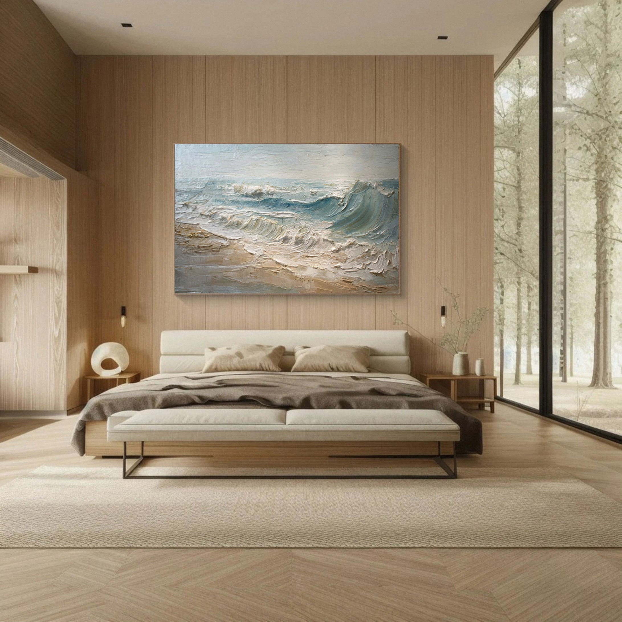 Textured Seascape Painting Blue White Sand Modern #WG 039 - Image 3