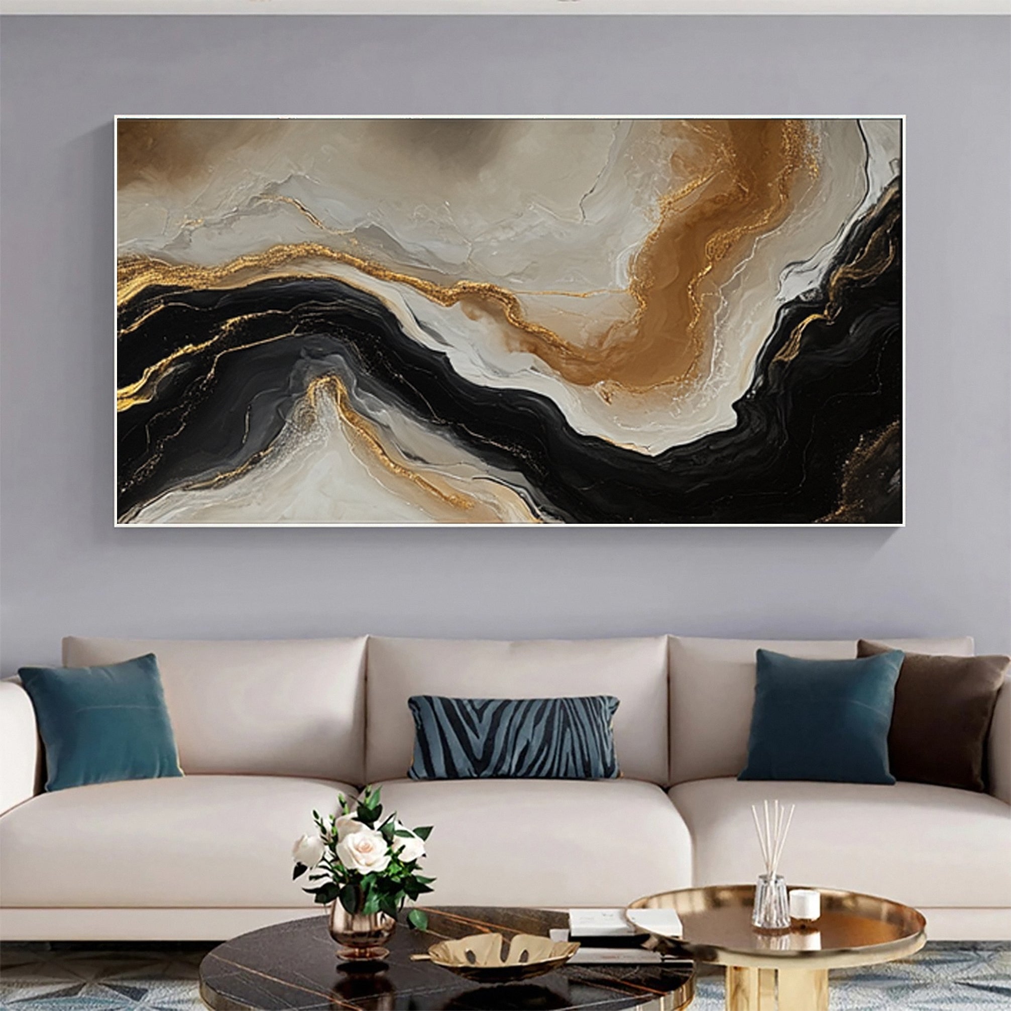 Abstract Ripples Gold and Black Wall Art #BBM 064 - Image 9
