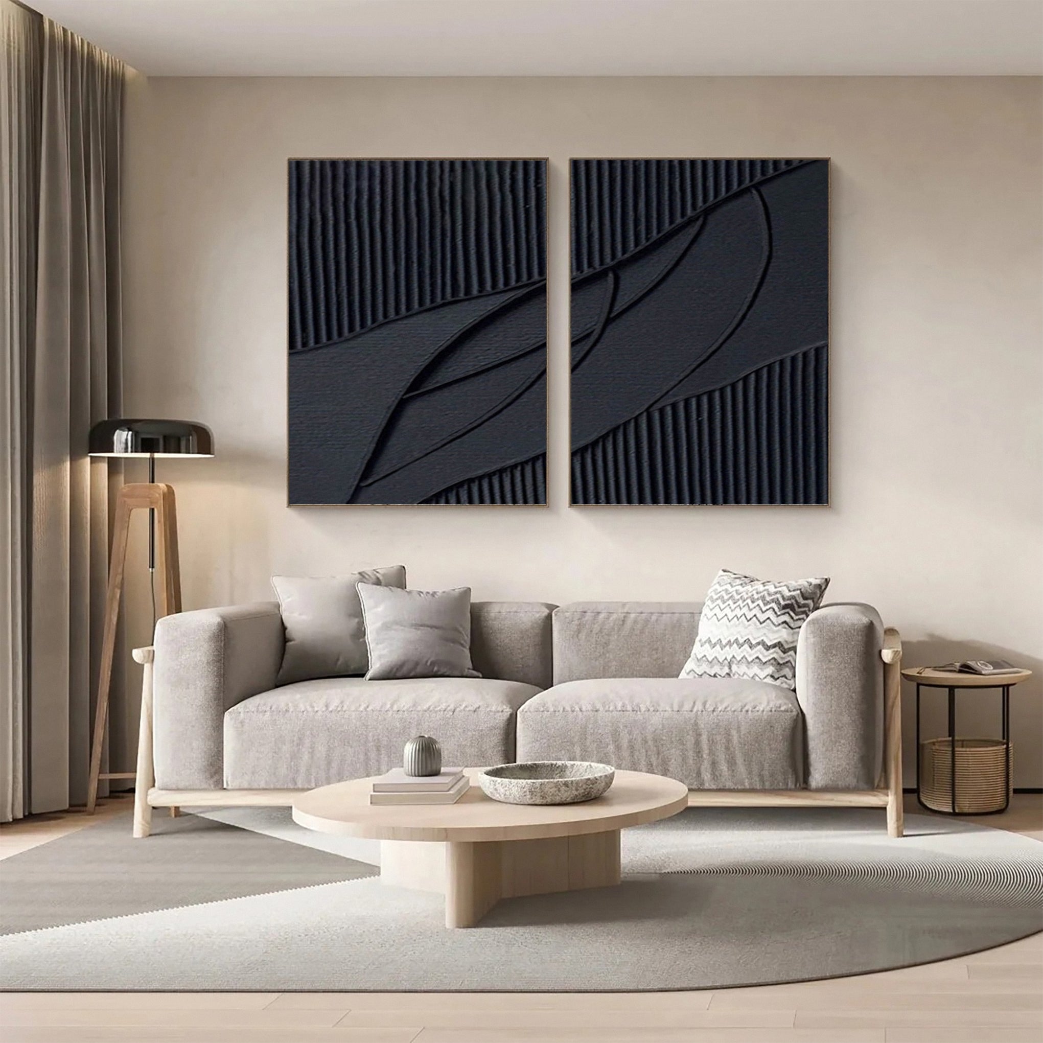 Monochrome Elegance Textured Black Abstract Wall Art Set Of 2 #BMS 009 - Image 9