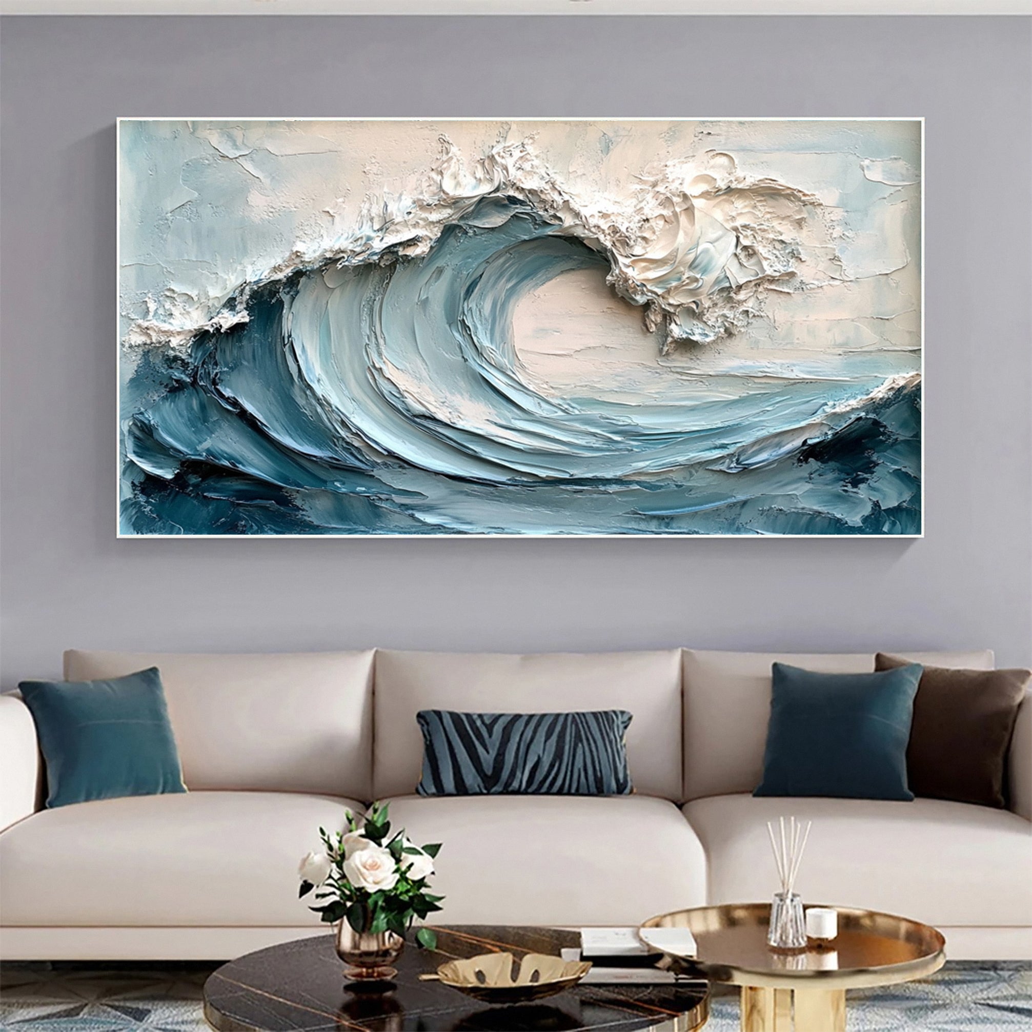 Large Abstract Sea Waves Artwork for Contemporary Wall Decor #OP 012 - Image 3