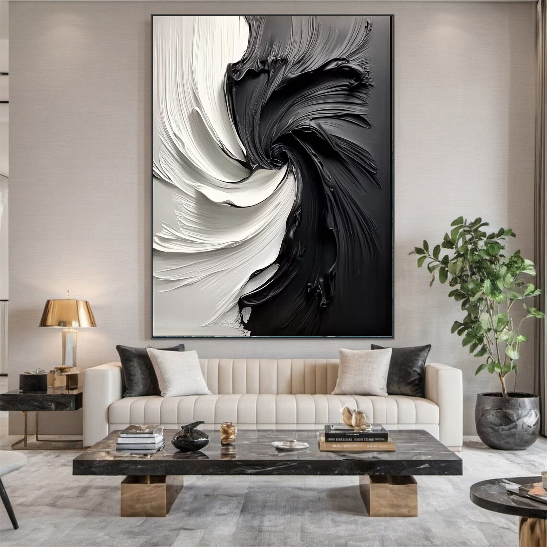 Black and White Vortex Abstract Textured Art Painting #BM 132 - Image 4