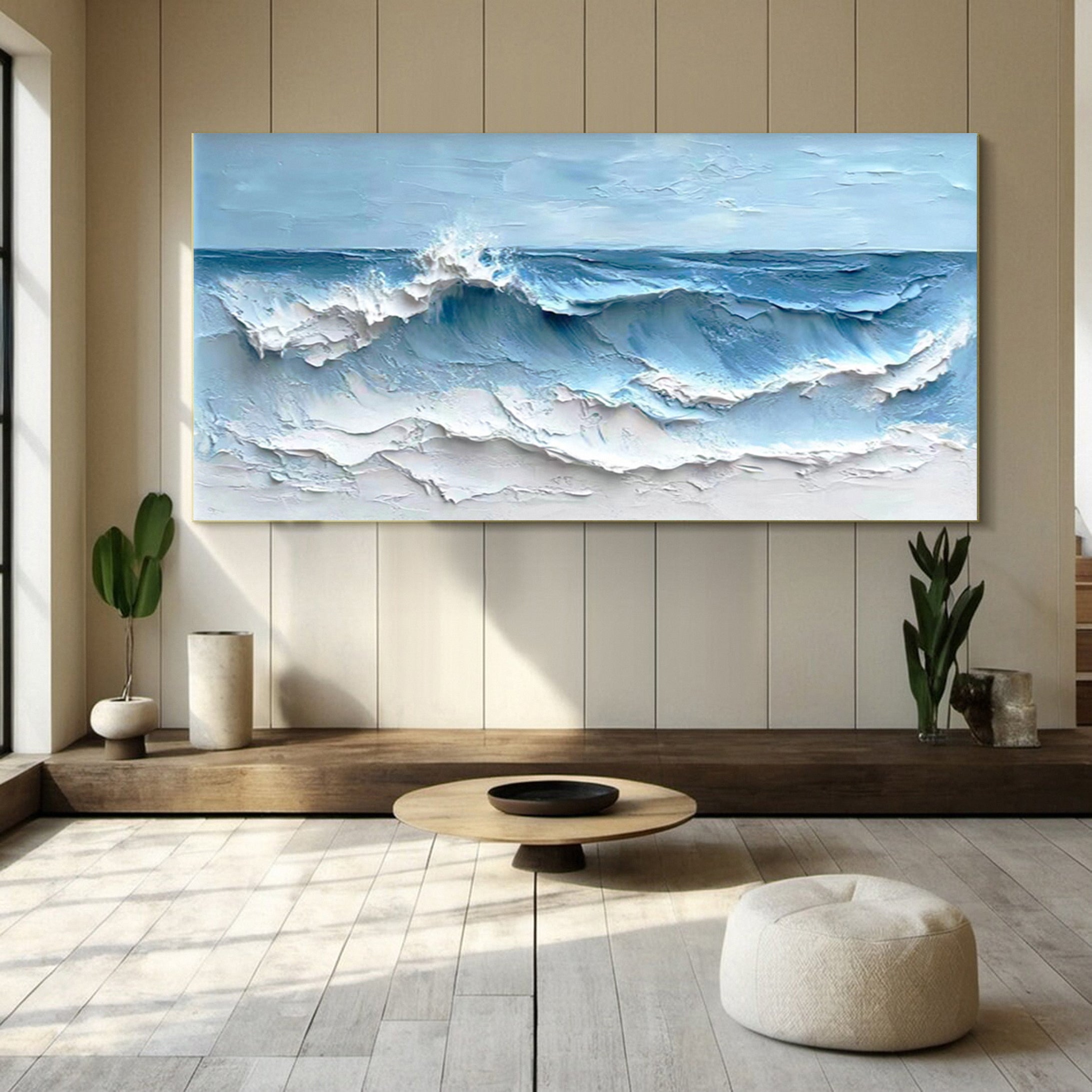 Coastal Serenity Textured Ocean Waves Oil Painting for Living Room #OP 002 - Image 4