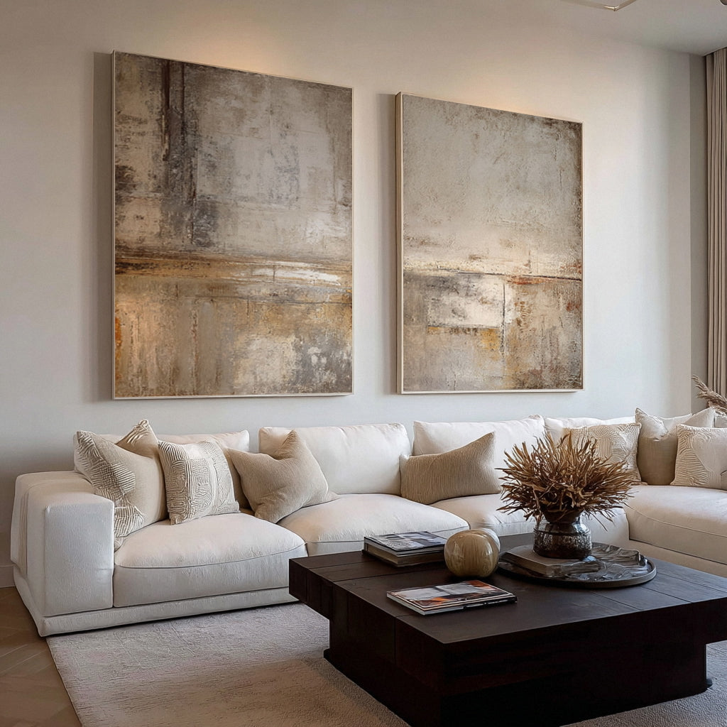 Large Abstract Wall Art Beige & Brown Set of 2 #WG 013 - Image 3