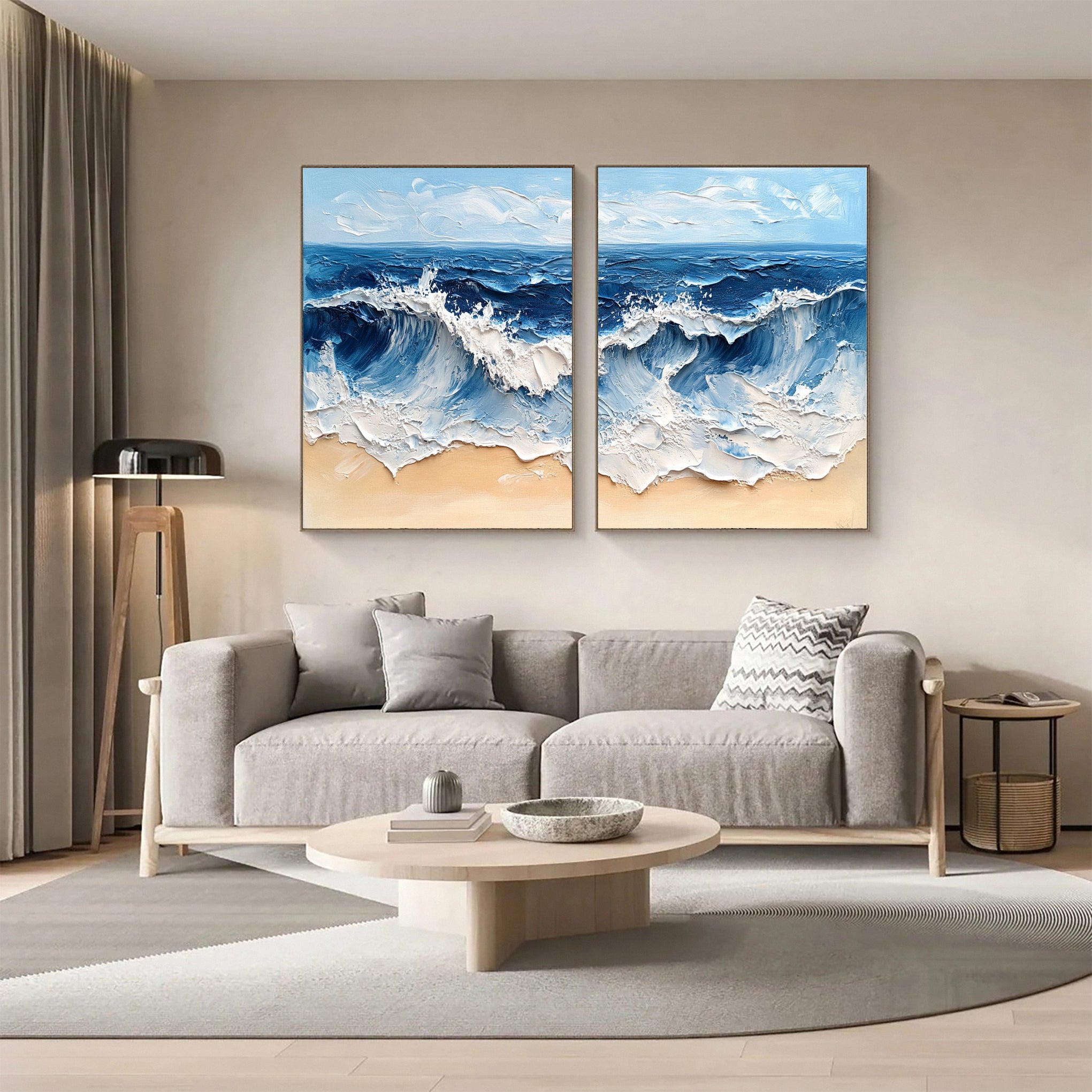 Modern Maritime Canvas Luxurious Textured Ocean Waves Art Set Of 2 #BBS 029 - Image 8