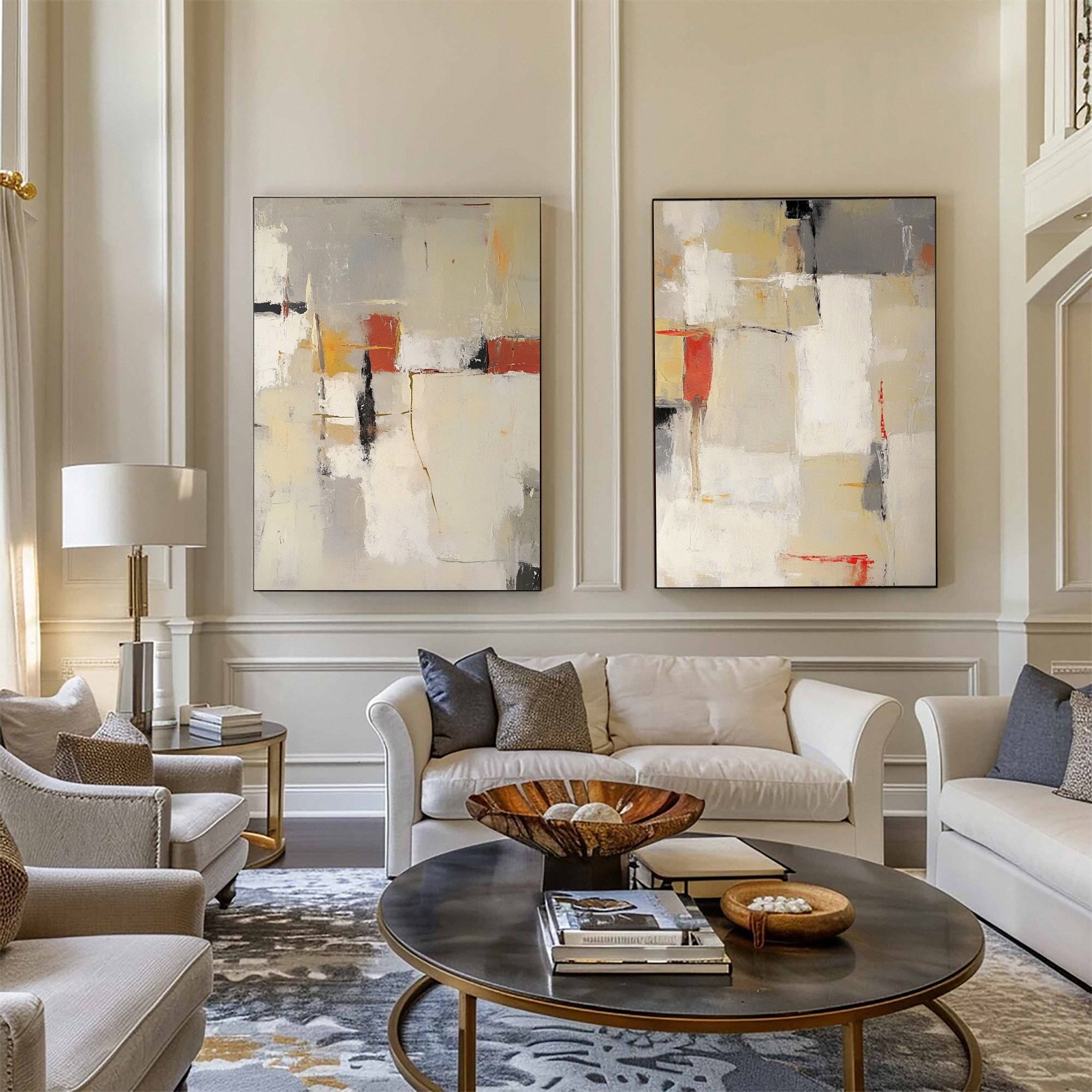 Neutral Palette Abstract Art with Vibrant Accents Canvas Set Of 2 #BBA 087 - Image 8