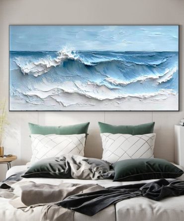 Coastal Serenity Textured Ocean Waves Oil Painting for Living Room #OP 002